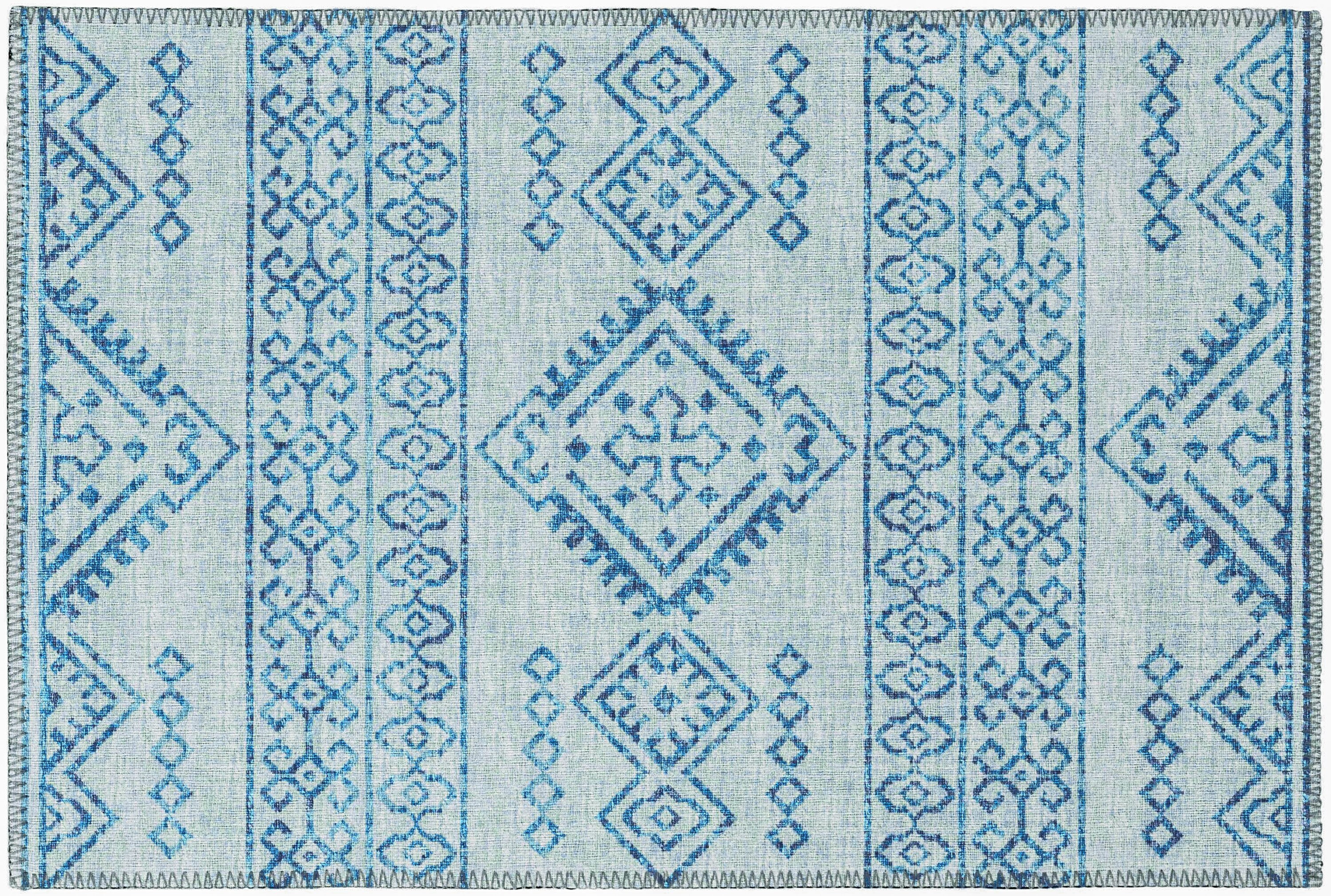 Addison Rugs AYU44BL20X30 Yuma 2 x 3 (ft) Chenille Blue Rectangular Indoor/Outdoor Geometric Southwestern Machine washable Throw rug