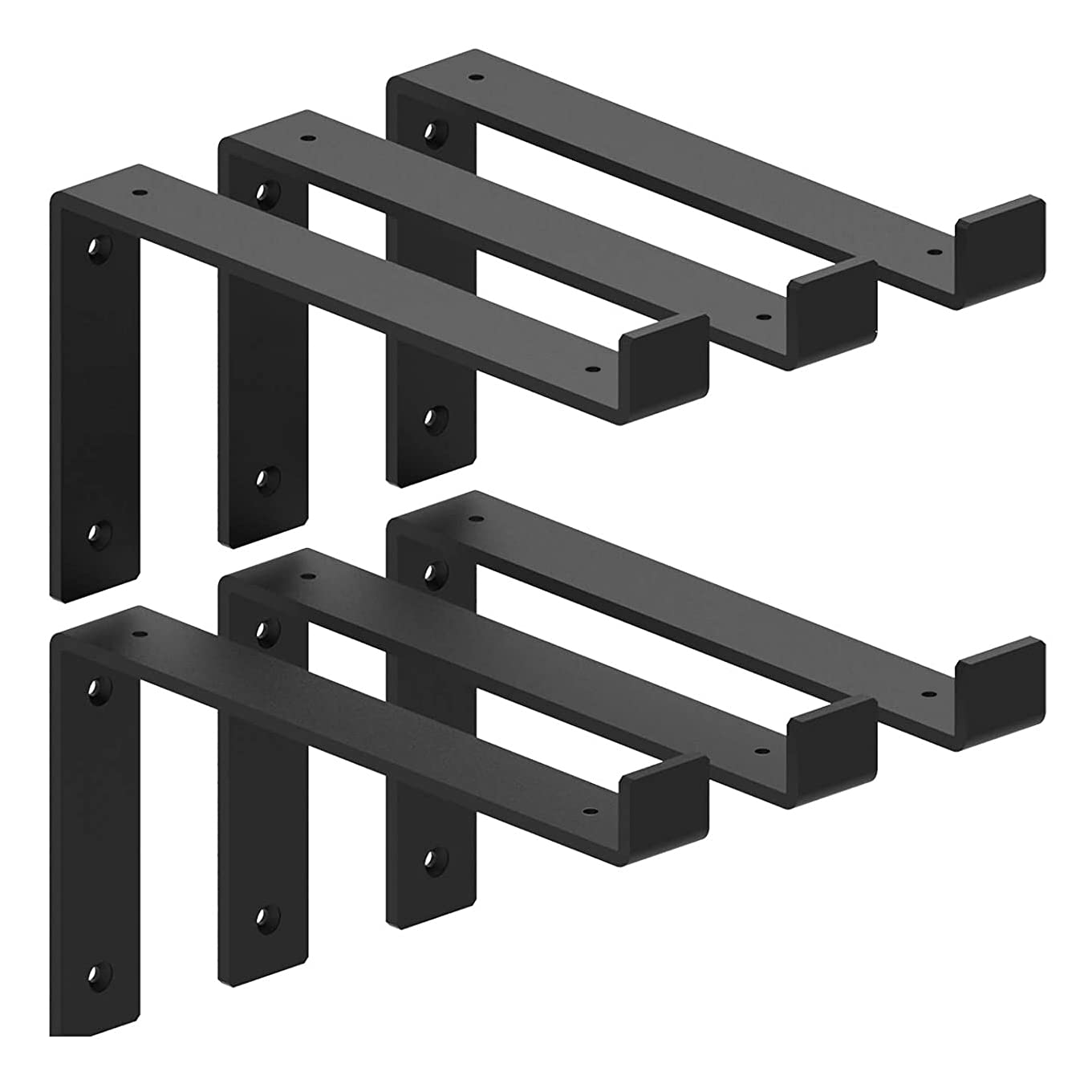 Misopily  Black Shelf Brackets 5 Point 5 Inch Heavy Duty Steel Lip Design for Floating Shelves Indoor Outdoor Wall Mount Hardware Included 6 Pack