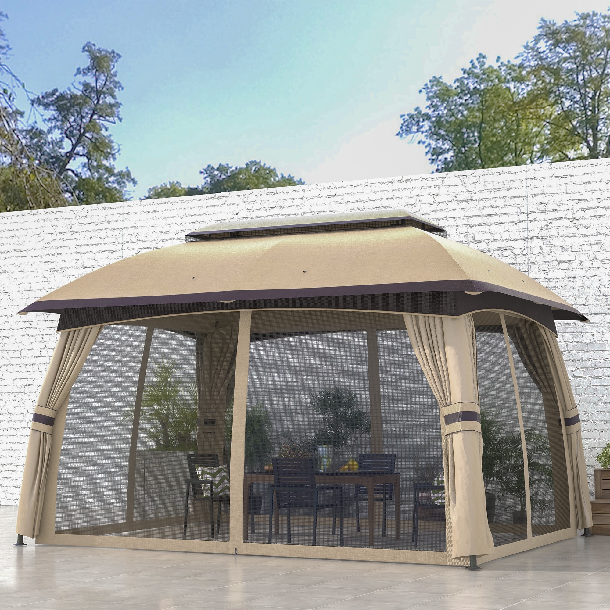 BABOOM BOM-P174245-OR 13-ft x 10-ft Outdoor Gazebo Canopy Shelter Beige with Soft Top Roof (Screen Included)