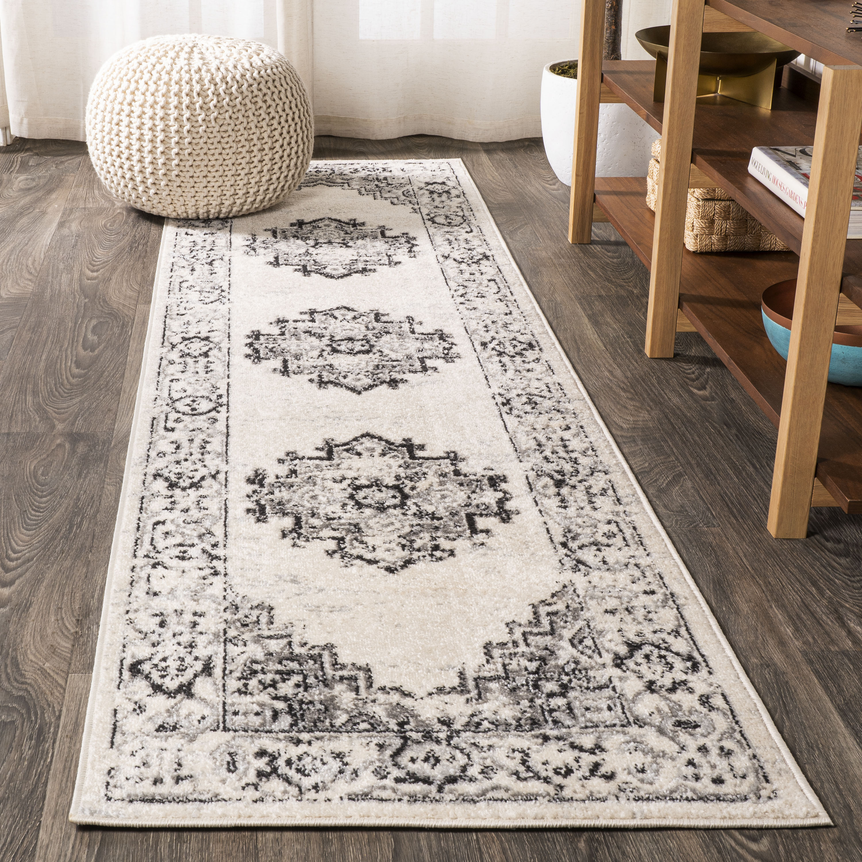 JONATHAN  Y BMF107B-28 Bohemian Flair Inigo 2 x 8 (ft) Loomed Polypropylene Dark Gray/Cream Rectangular Indoor Medallion Bohemian/Eclectic Runner rug