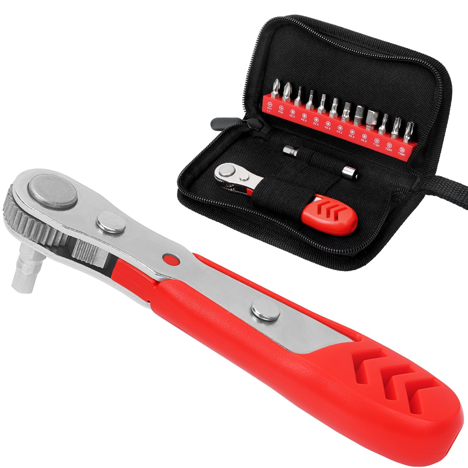 AKSCYZM  Right Angle Screwdriver 14 Piece Mini Ratchet Set Offset Screwdriver Low Profile Ratchet Screwdriver Set with 1 4 Ratchet Hex Phillips