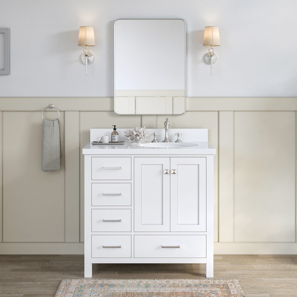 ARIEL A037SRWQOVOWHT Cambridge 37-in White Undermount Single sink Bathroom Vanity with Pure White Quartz Quartz Top