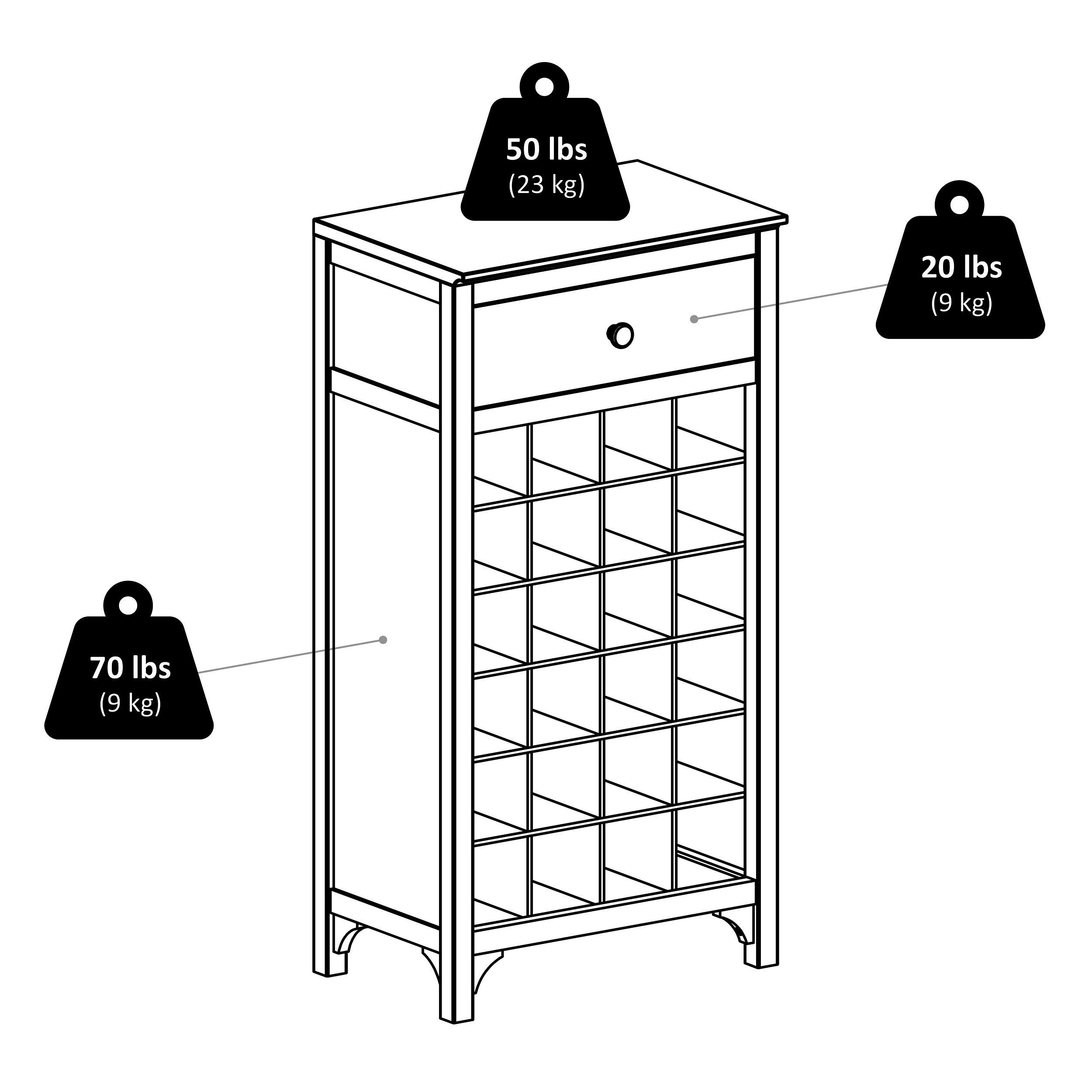 Espresso 24-Bottle Wine Cabinet with Drawer