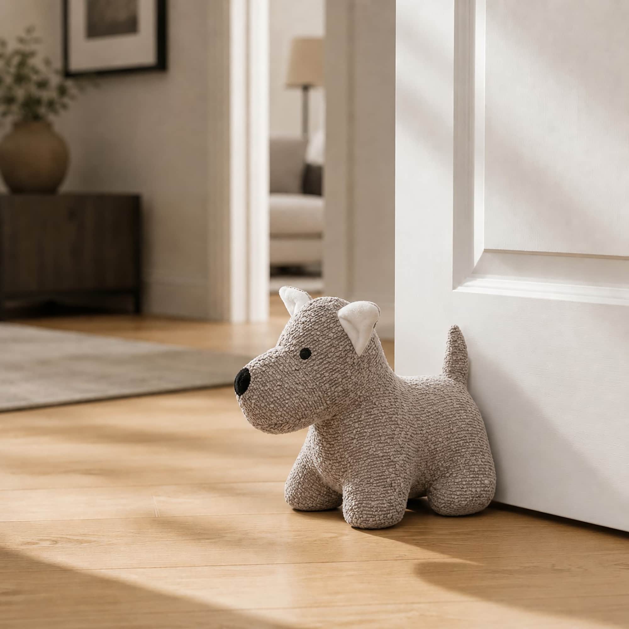 EVIDECO FRENCH HOME GOODS Dog Door Stopper - Weighted Boucle Decorative Floor Holder - Taupe