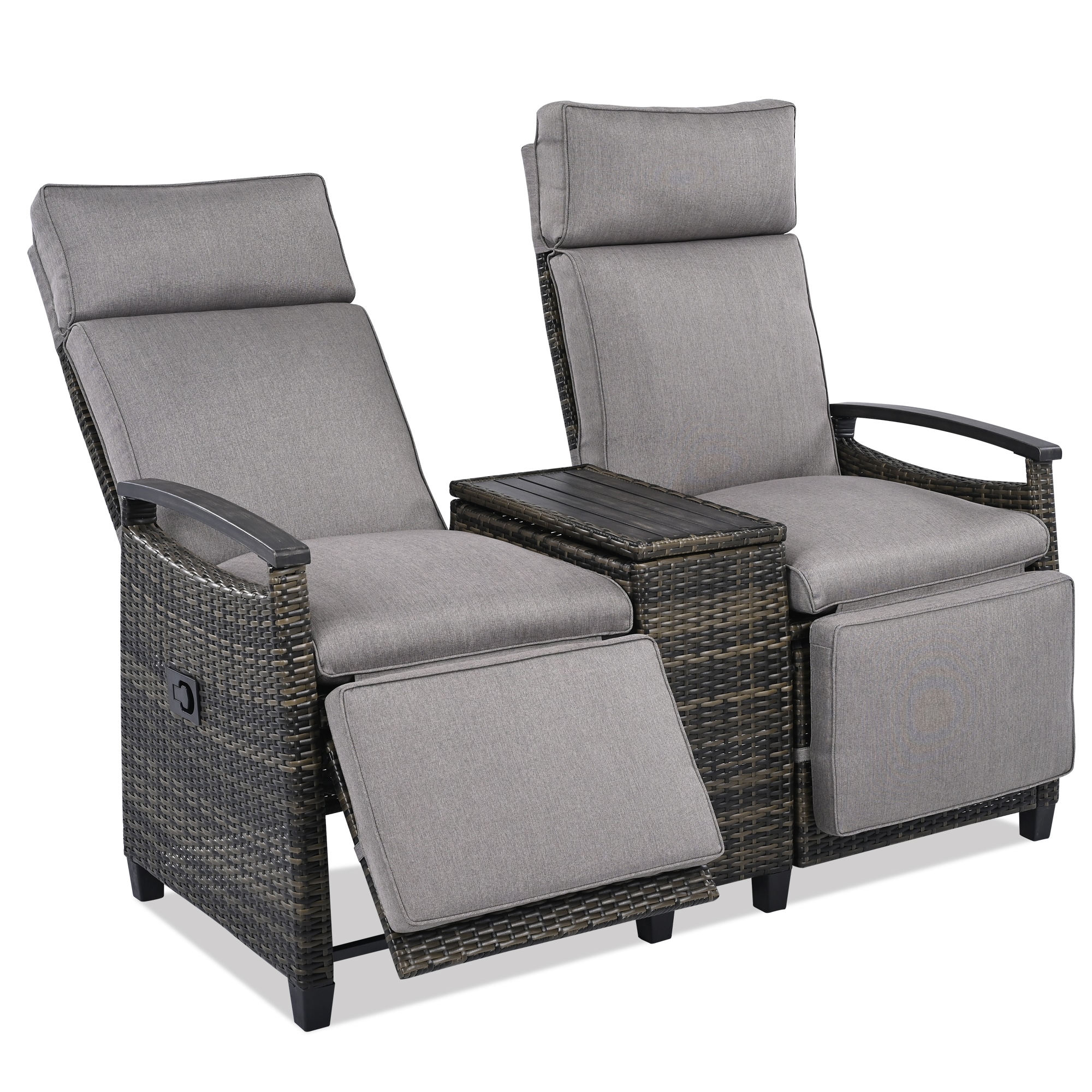 SINOFURN SYA380176BG Wicker Brown Wicker Frame Stationary Conversation Chair with Brown Cushioned Seat
