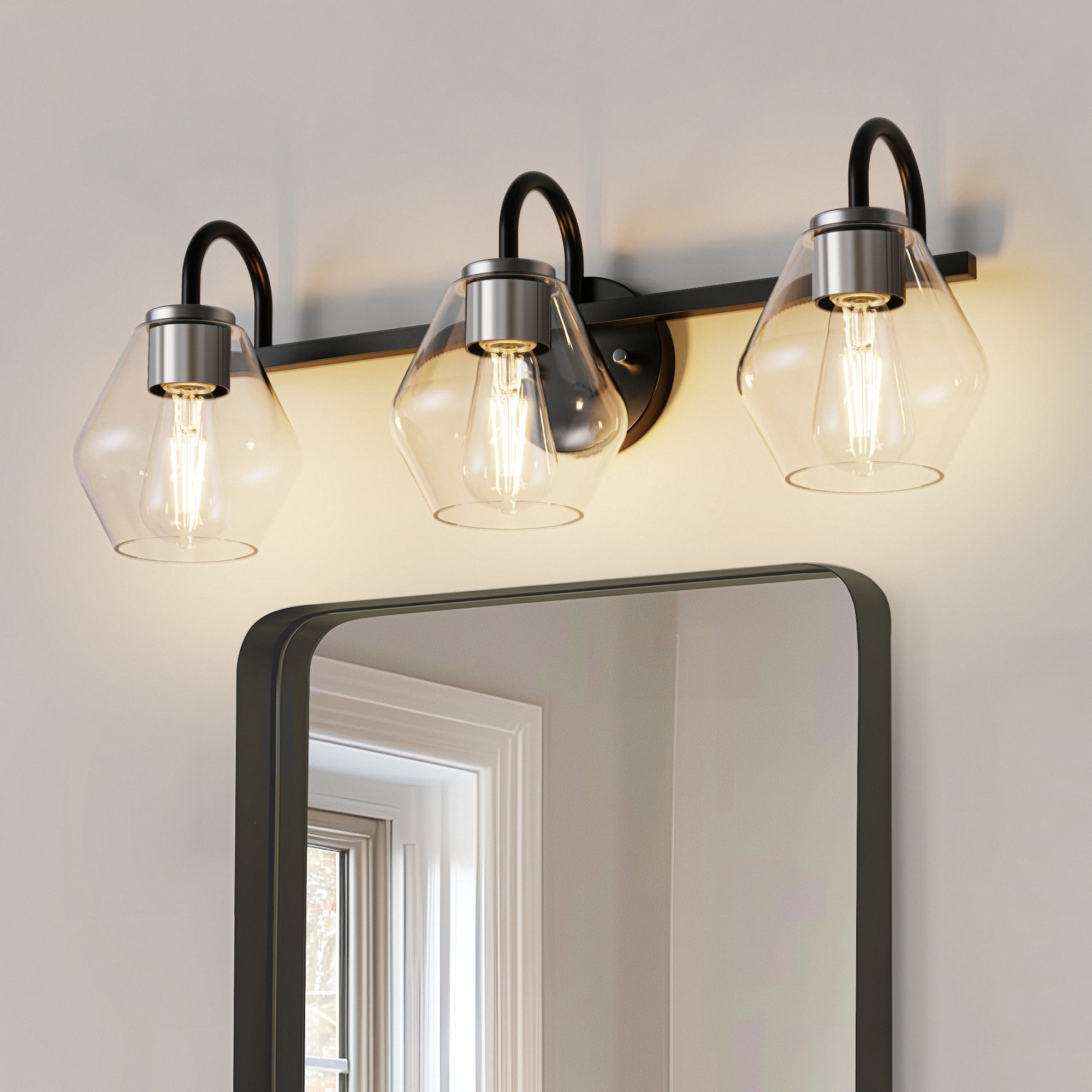 YANSUN LA-ZD-JQ17401CBK-11 25.1-in 3 -Light Matte Black Industrial Vanity light