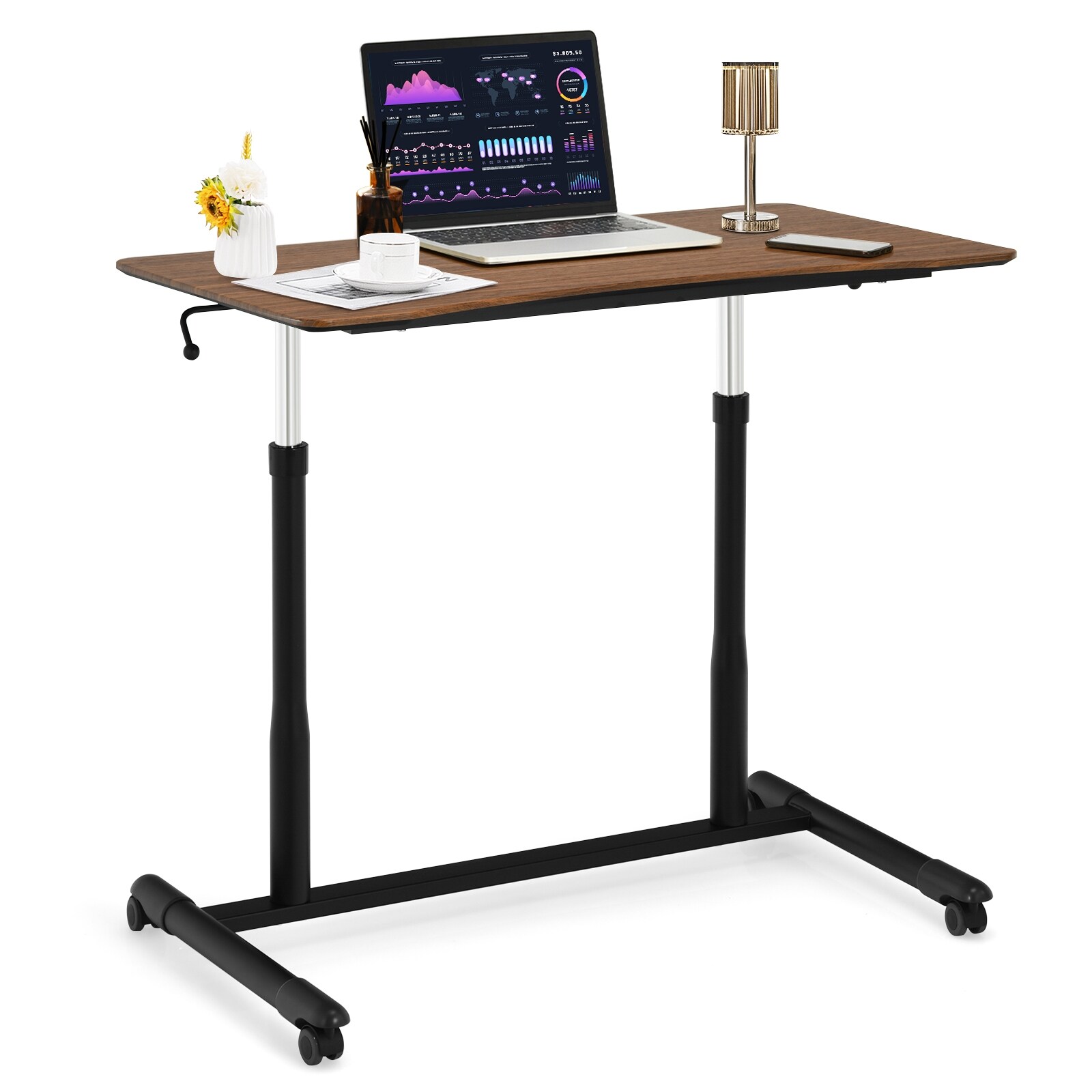 Slickblue D-CO-NB13656WH Rolling Laptop Desk with Adjustable Height for Home Office or Bedroom