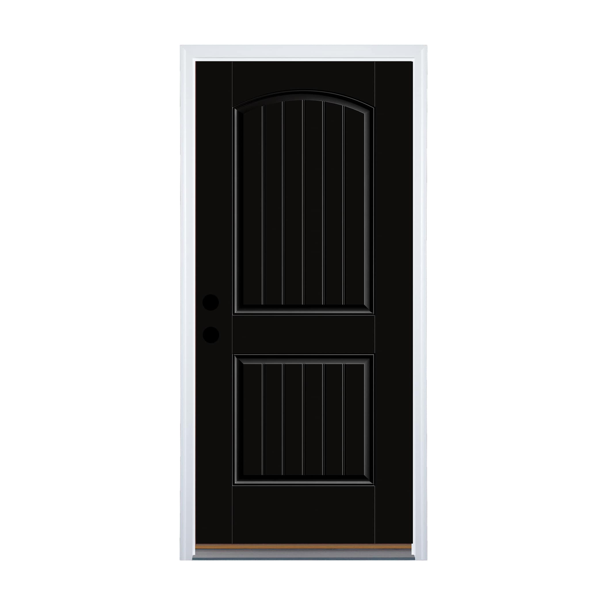 Fiberglass Left-Hand Outswing Onyx Painted Single Front Door with Brickmould Insulating Core in Black | - Therma Tru S205H-I-LON4-OX