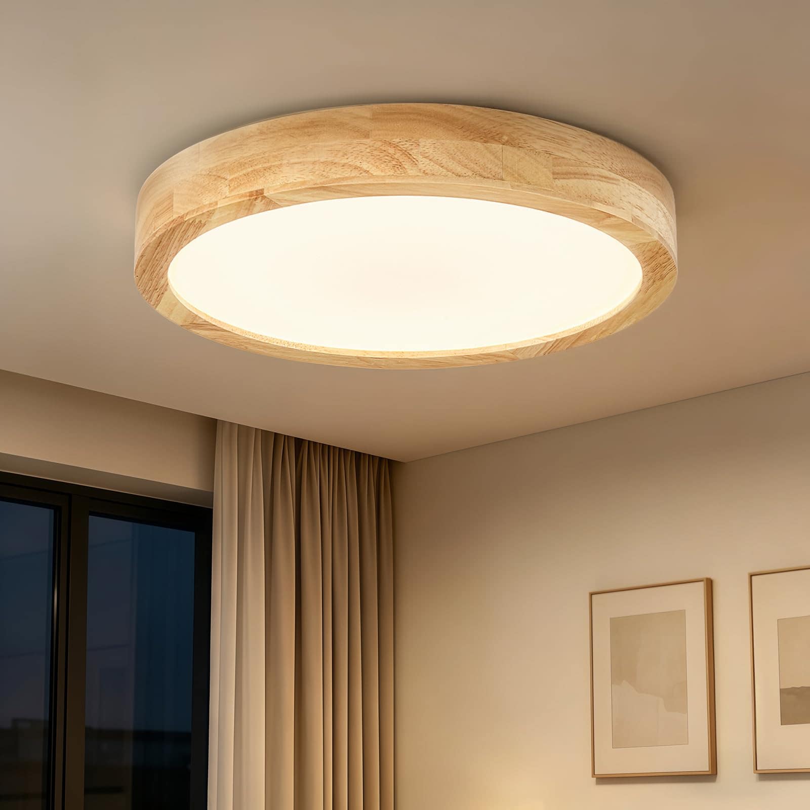 JVFCXXV  Modern Flush Mount Ceiling Light 11.8 Inch LED Wood Light Fixture Warm White 3000K Flat Ceiling Light for Bedroom Hallway Living Room