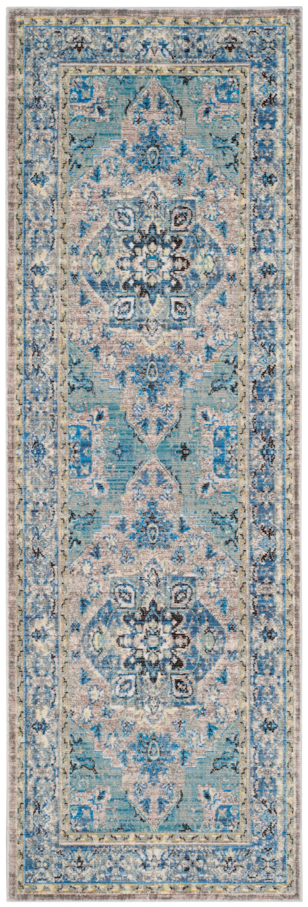 Safavieh CLR664B-28 Claremont Carrie 3 x 8 (ft) Loomed Polyester Blue/Light Gray Rectangular Indoor Floral/Botanical Oriental Runner rug