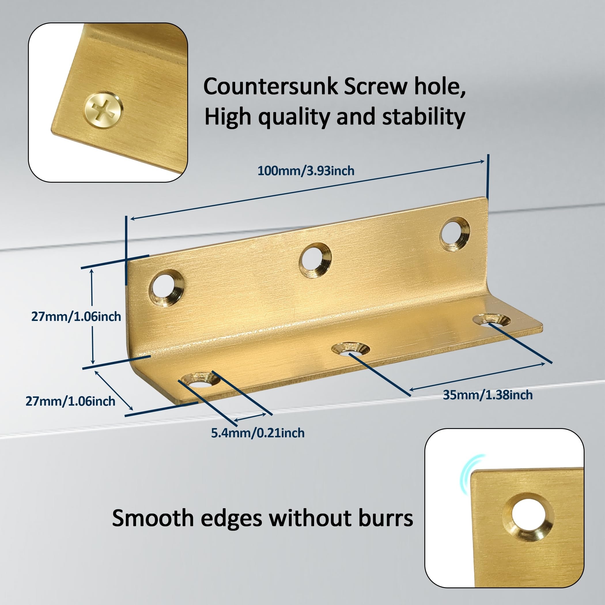 Etokfoks  gold stainless steel L brackets 10 pack 4 in heavy duty 90 degree corner shelf angle braces with screws for wood projects