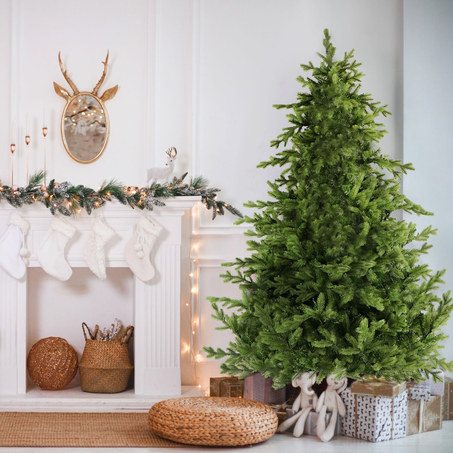 9-Foot Green Pine Artificial Christmas Tree with Hinged Branches