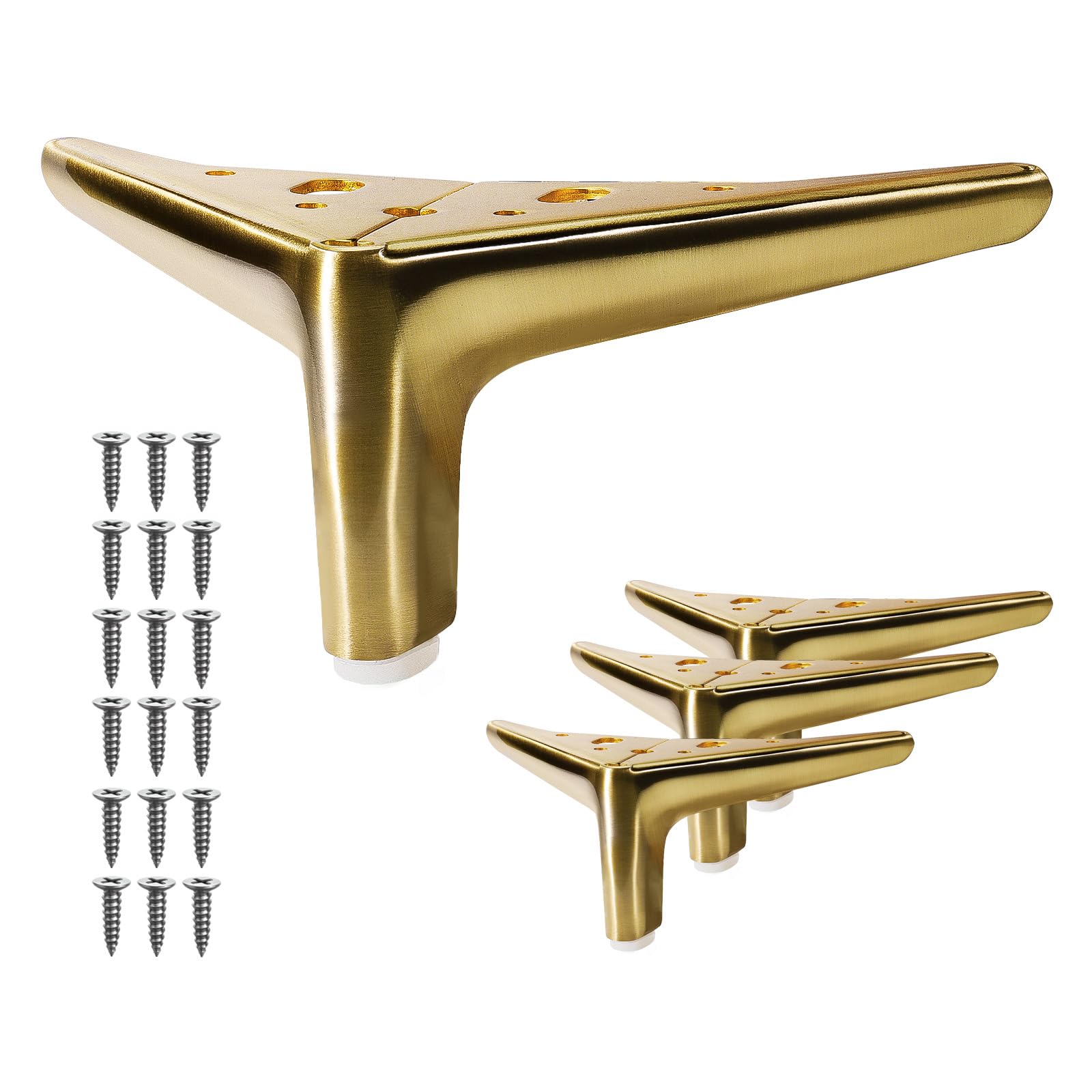 Yichuhaoxi  4 inch Brushed Gold Furniture Legs Set of 4 Metal Table Legs for Cabinet Sofa Couch Chair Bed Dresser Wardrobe Risers Replacement