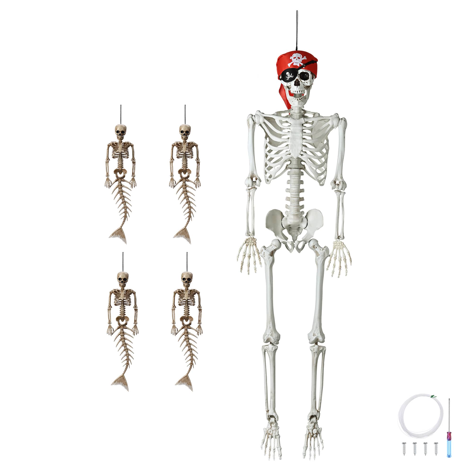 Yescom 60HALHAL006-70IN4-LO 5.4 FT Life Size Pirate Skeleton with 4 Pcs Mermaid Skeleton Halloween Decorations 2025