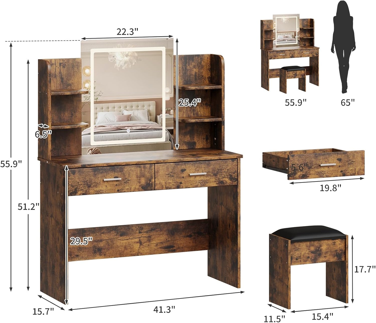 Qeetex LHF-SZT-PHO-14CNYFWN Bedroom-Vanities - View #2