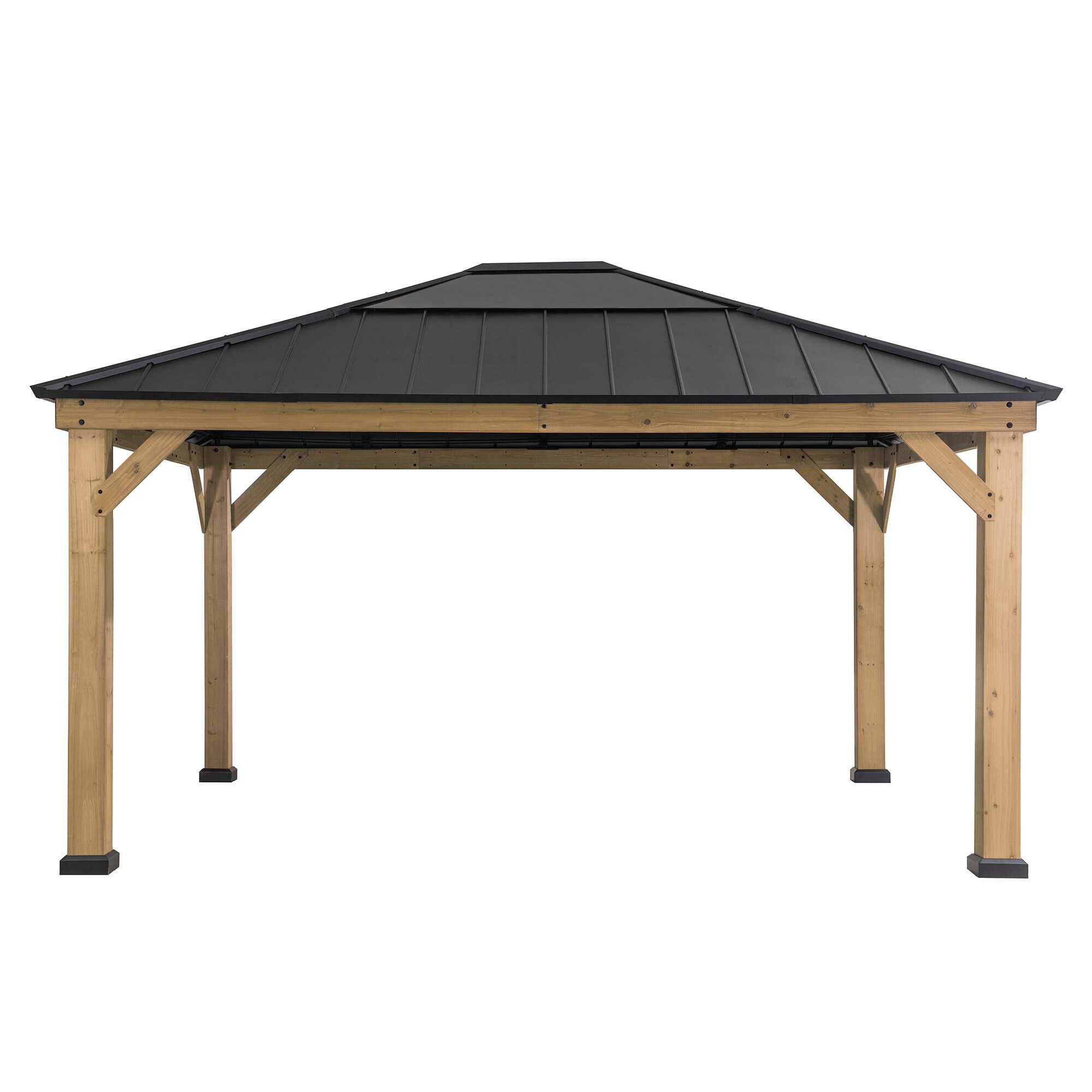 Sunjoy A102007600 13-ft x 15-ft Brown Wood Rectangle Gazebo with Steel Roof