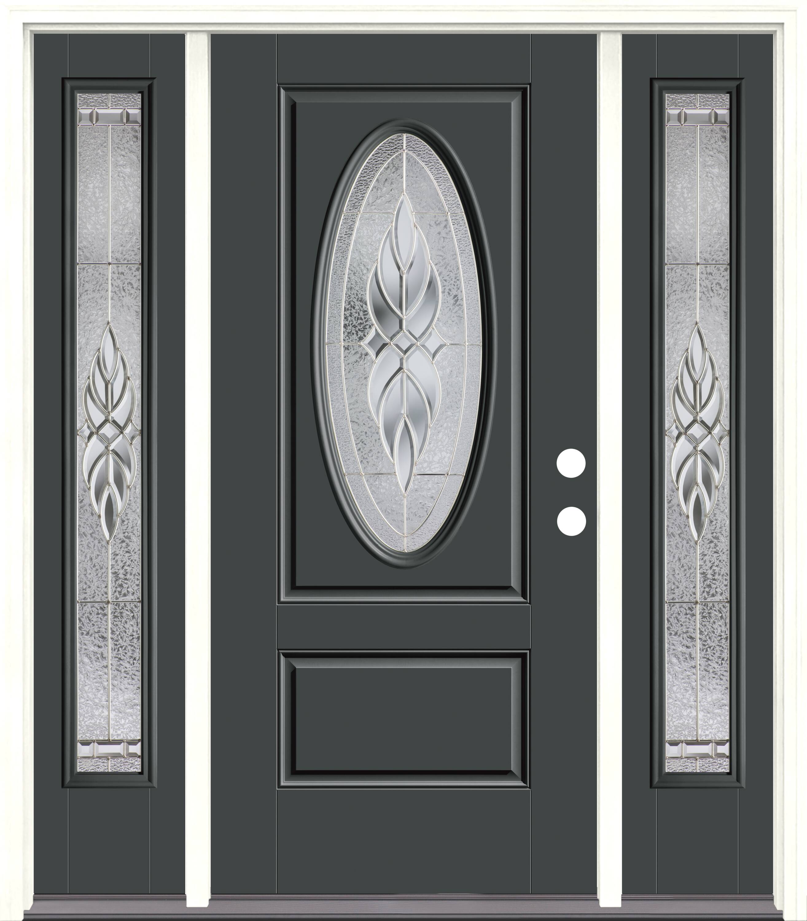 Therma-Tru TT652912SOS Varissa Entry Door 64-in x 80-in x 4-9/16-in Fiberglass Oval lite Left-hand inswing Graphite Painted Front Door with Sidelights with Brickmould Insulating core