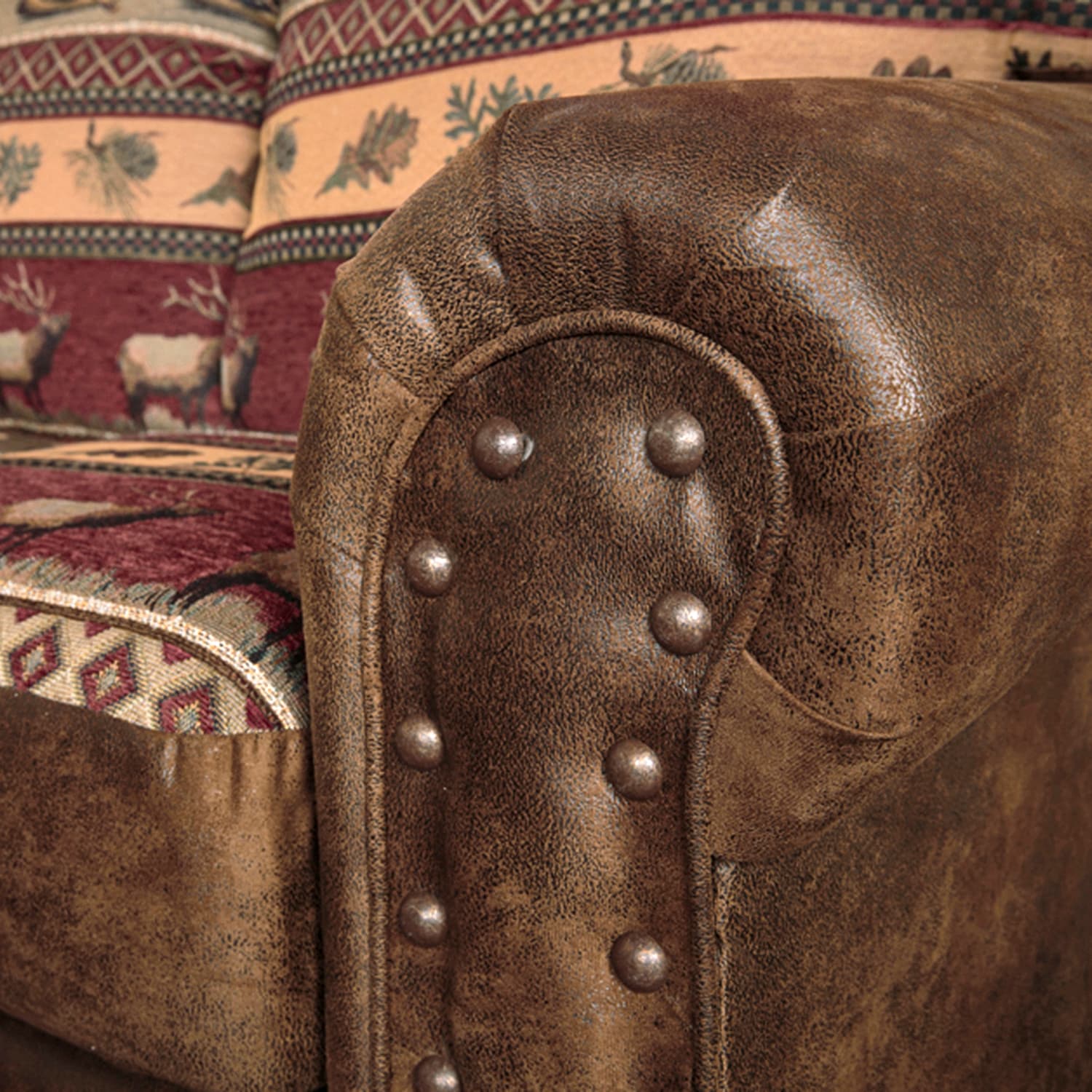 Sierra Lodge Brown Microfiber 4-Piece Sofa Set with Nailhead Accents