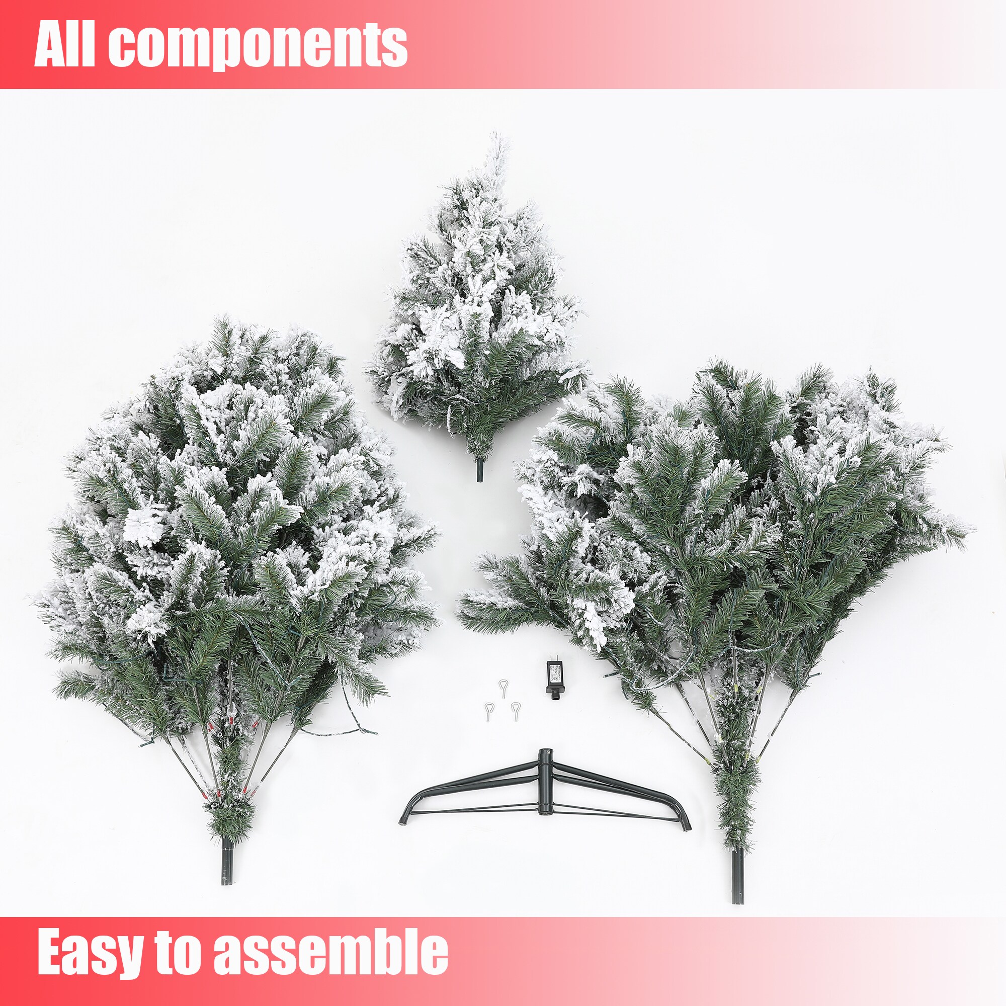 7-Foot White Flocked Spruce Artificial Christmas Tree with LED Lights