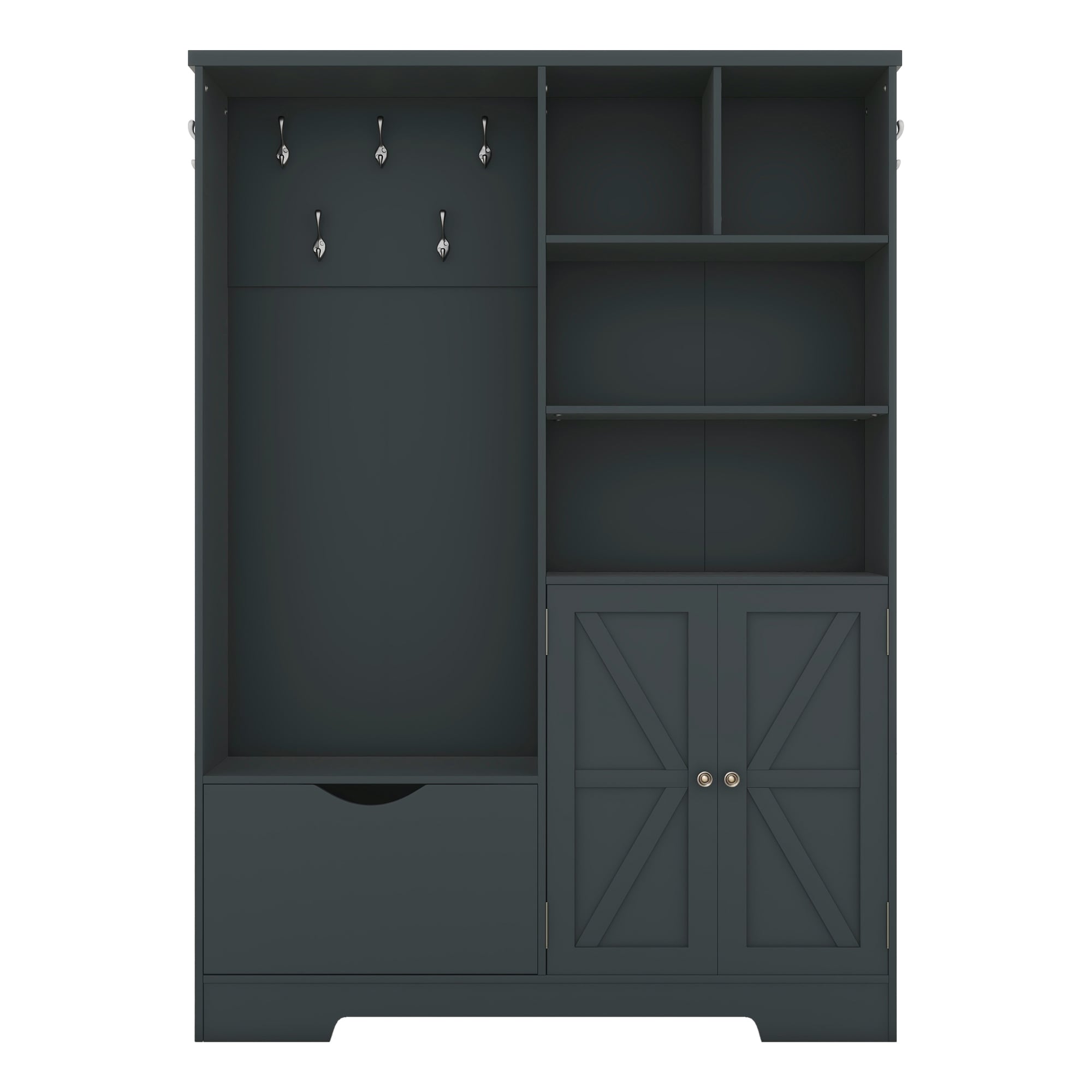 SINOFURN SYD330003BL Rustic 52.7-in Antique Blue Wood Hall Tree