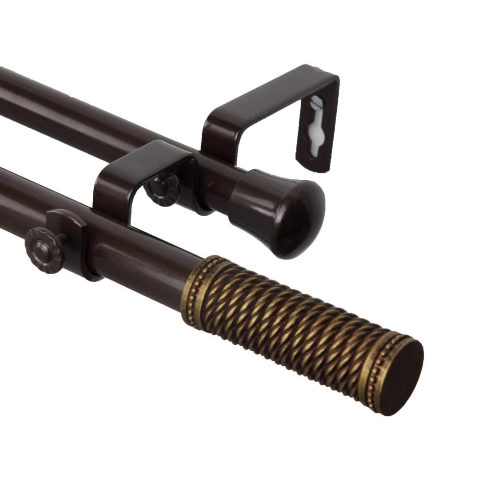 Hart & Harlow L4711-997 Winnie 13/16-in 120-in to 170-in Cocoa Steel Double curtain rod with Finials