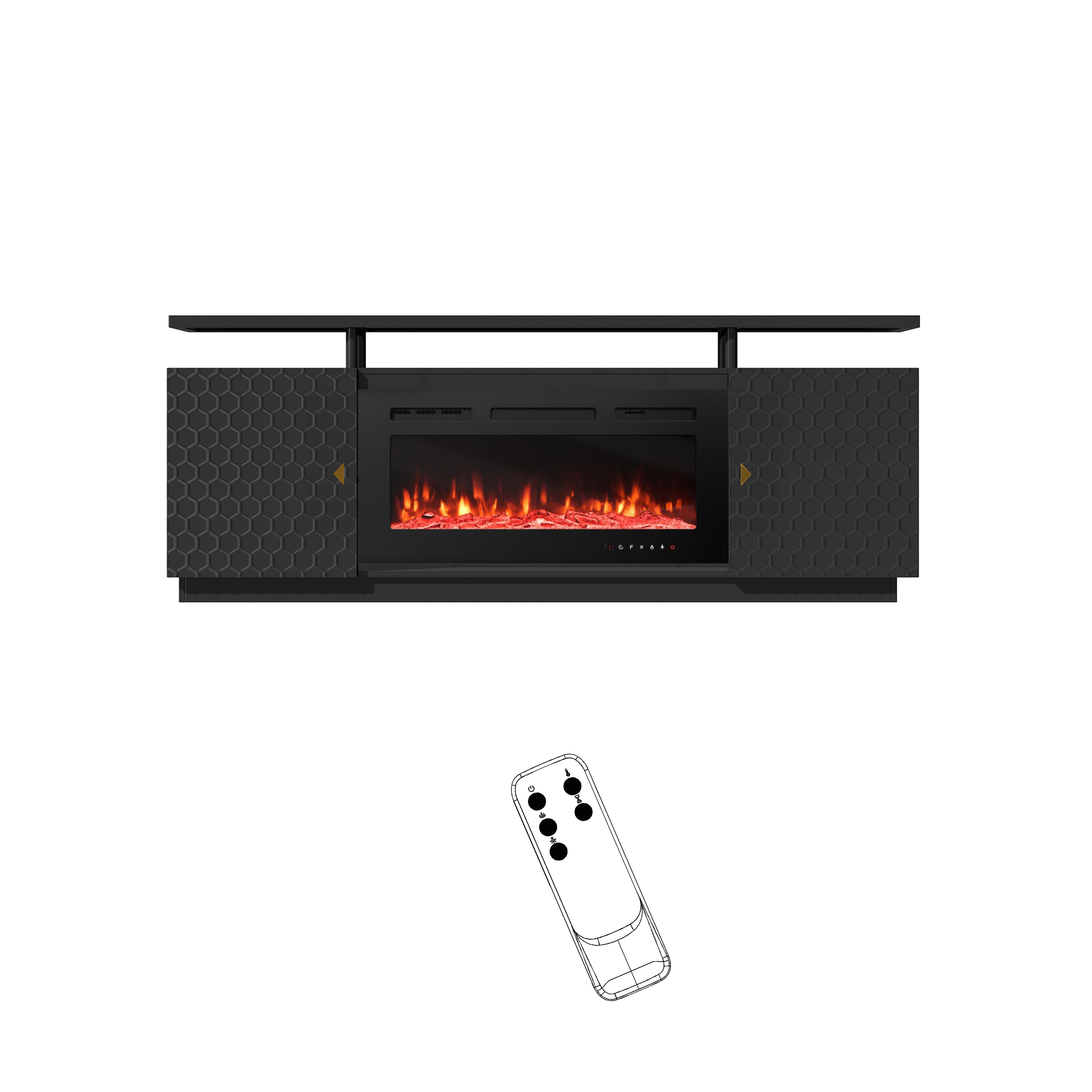 Mondawe MOJHGM2L36BK 70.07-in W Black TV Stand with Fan-forced Flat wall Electric Fireplace with Remote Control Included