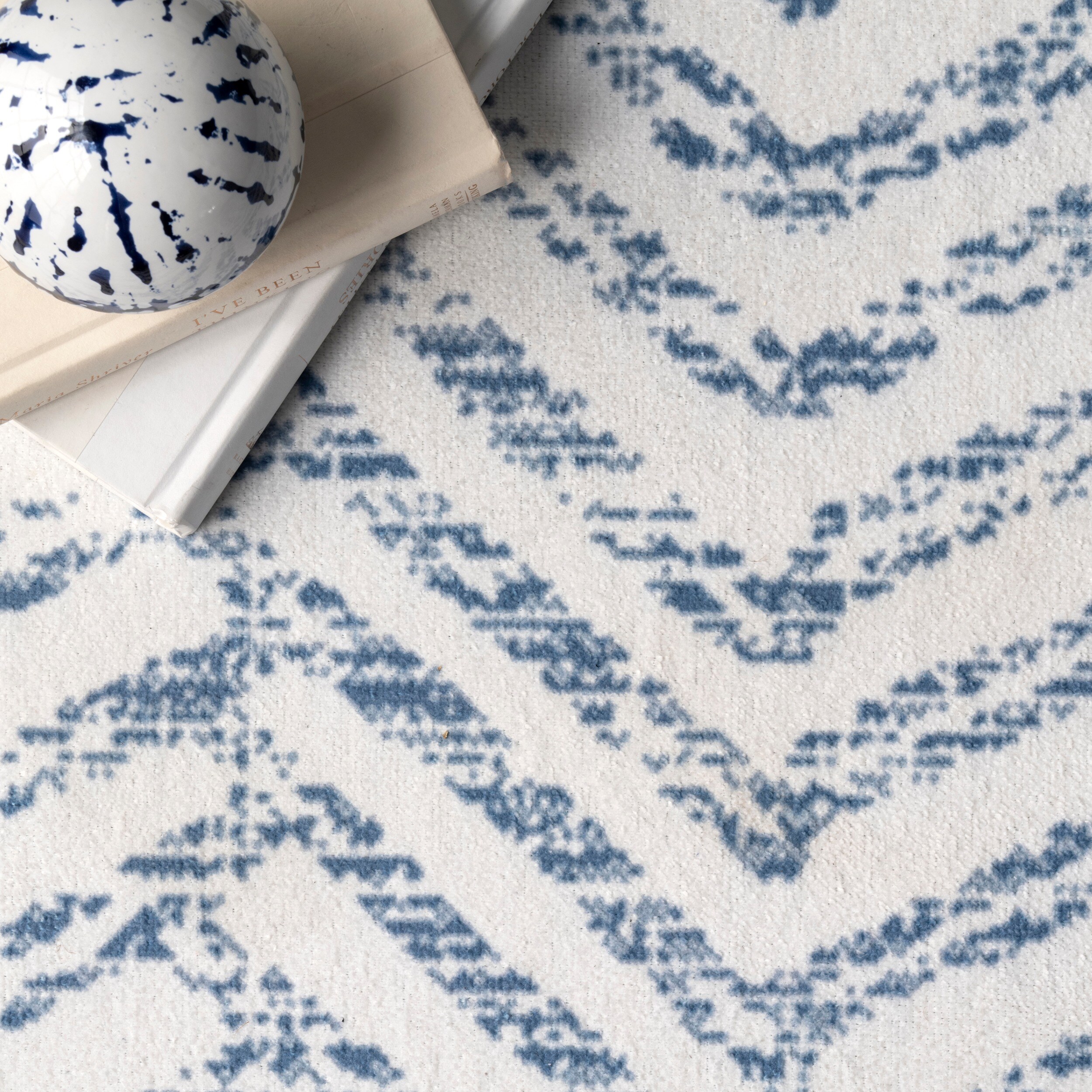 Rosanne Blue Geometric Washable Runner Rug with Non-Slip Backing