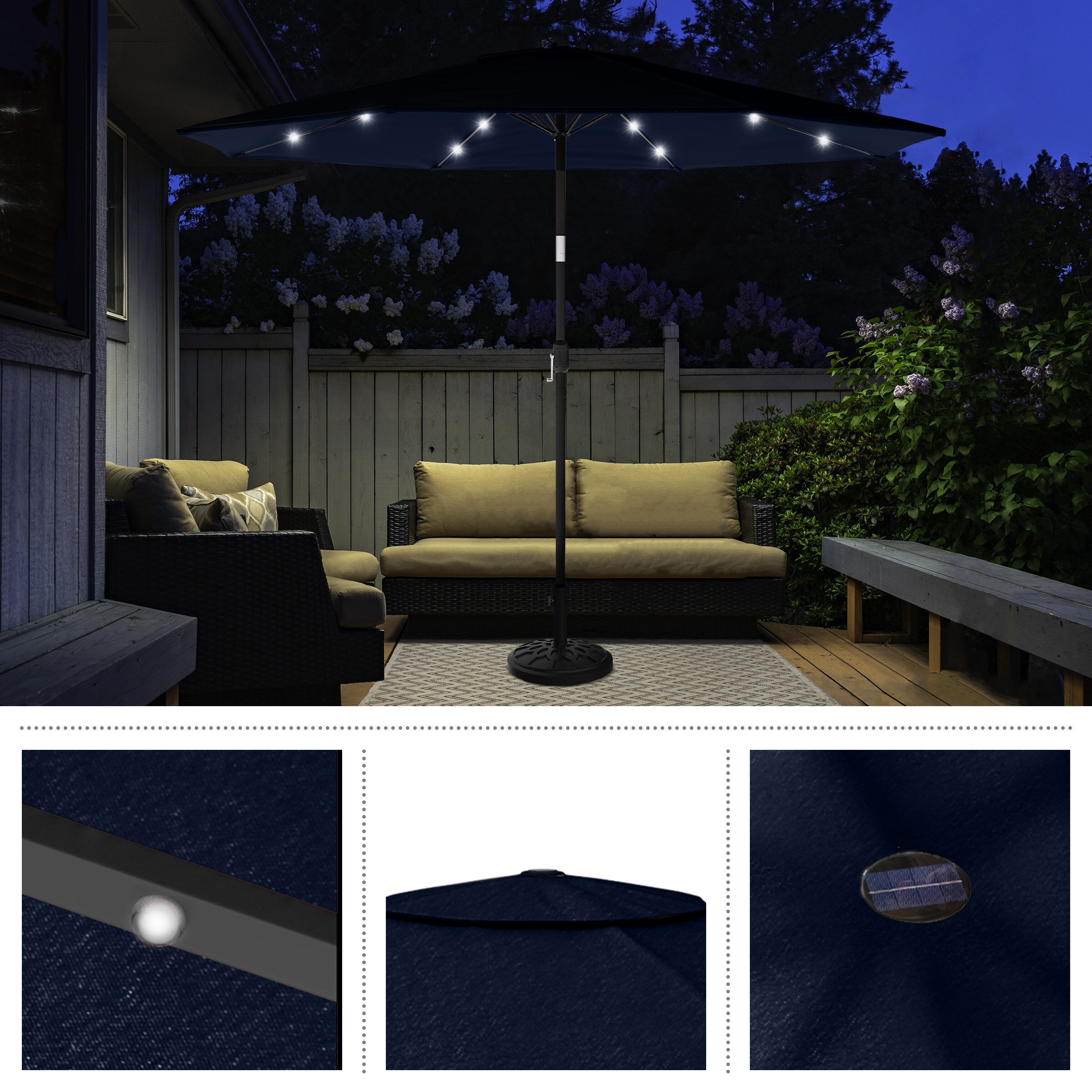 Navy Blue 10-Foot Patio Umbrella with Solar LED Lights