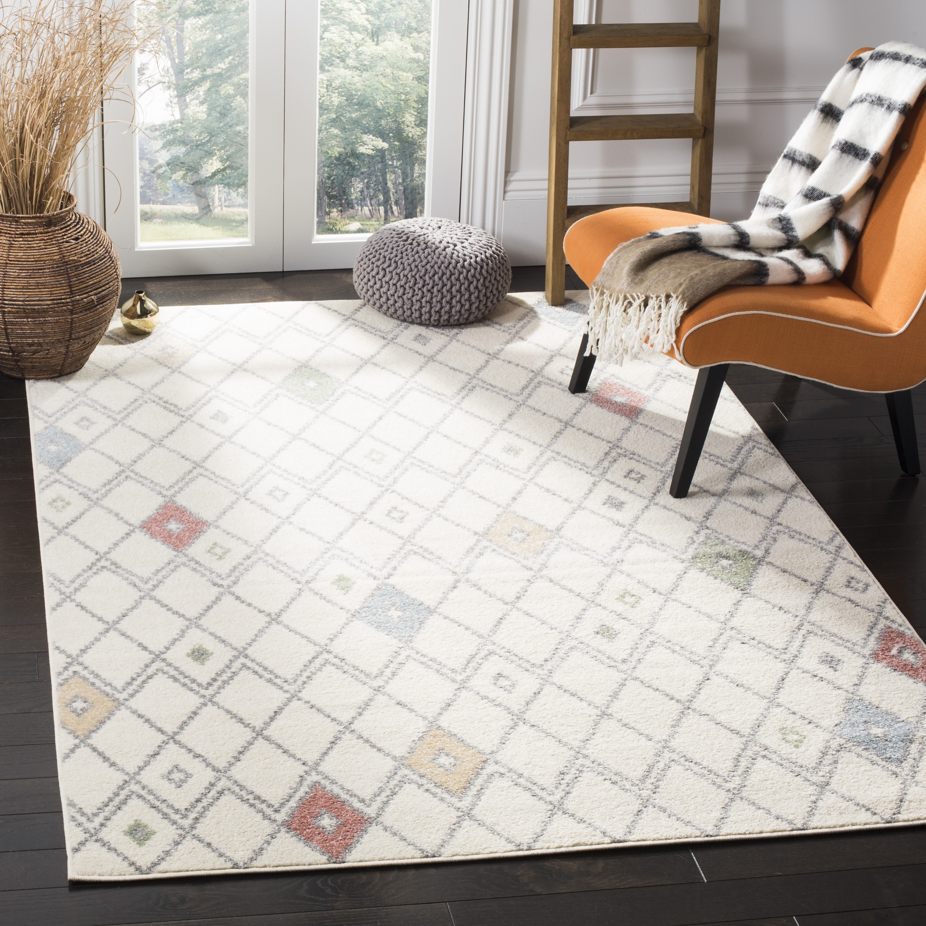 Safavieh ADR132C-6SQ Adirondack Hana 6 x 6 (ft) Loomed Polypropylene Ivory/Multi Square Indoor Trellis Mid-Century Modern Area rug