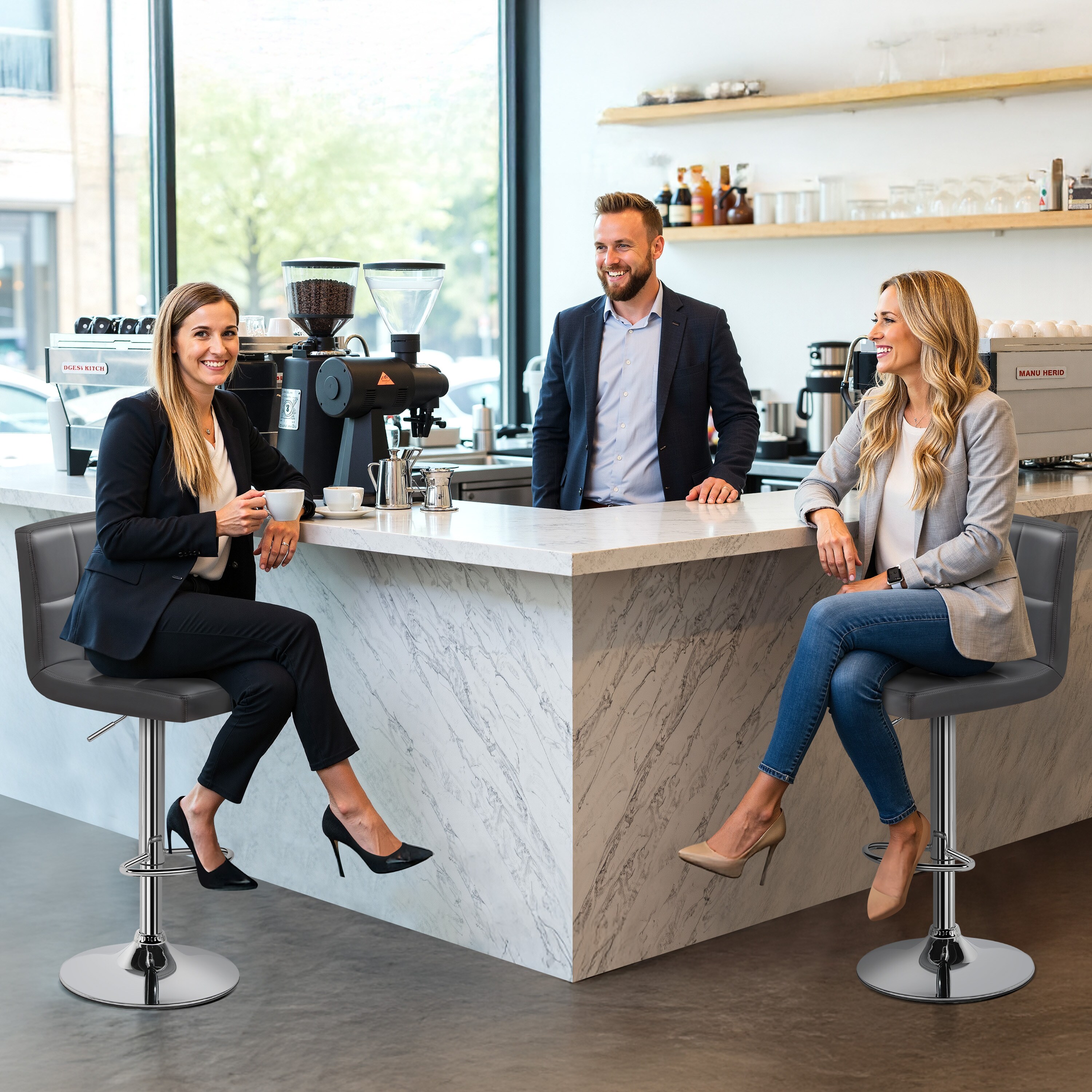 Yaheetech Gray Set of 2 Adjustable PU Leather Bar Stools with