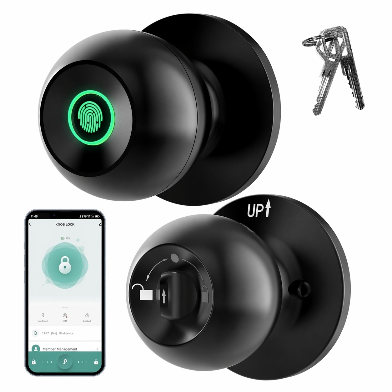 Oyezvary  Fingerprint Door Lock 3 in 1 Smart Fingerprint Door Knob with App Control Key Auto Lock Biometric Thumbprint Door Locks for Bedroom