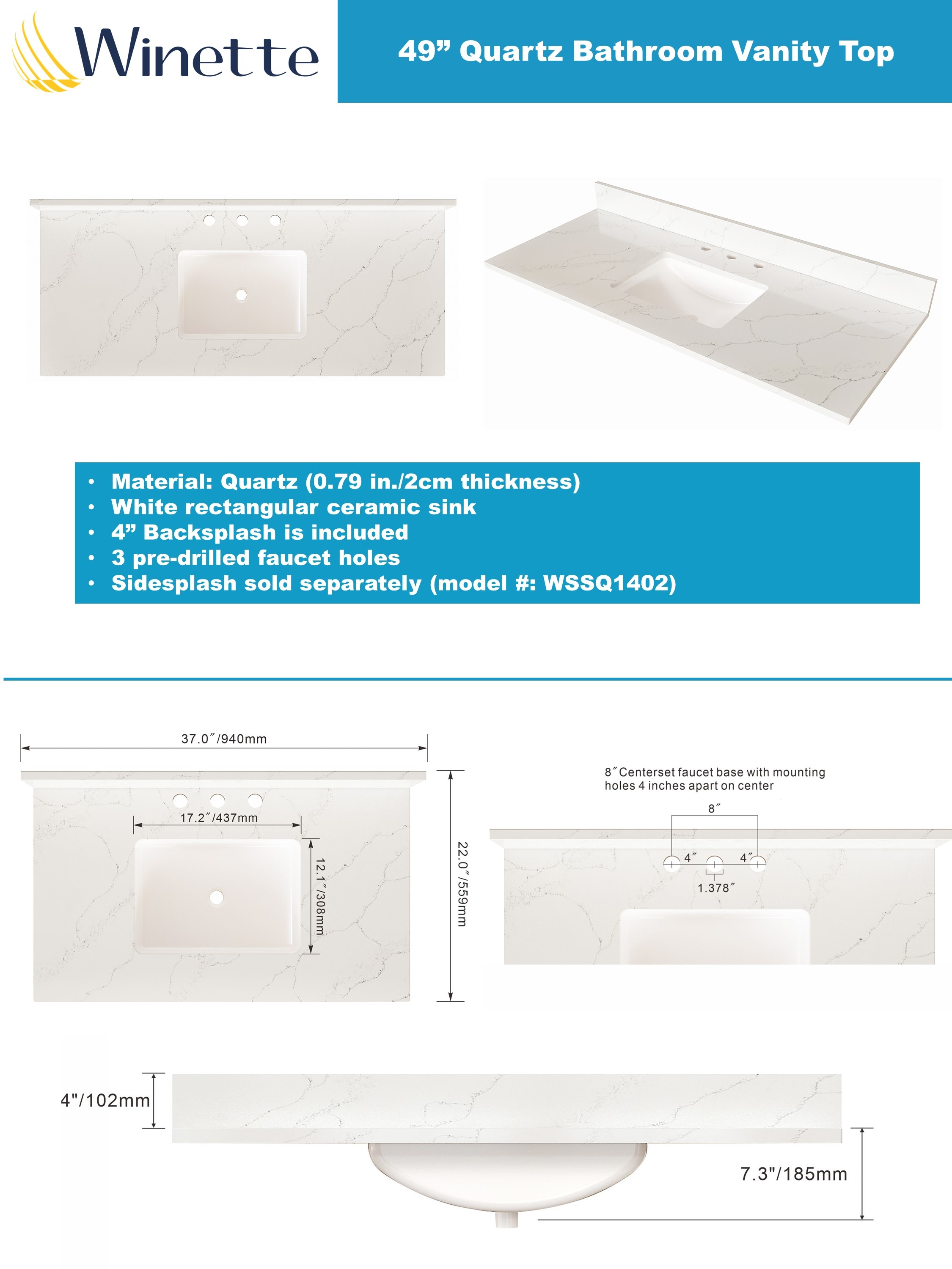 Winette WVTQ1402-49 Vanity-Tops - View #2