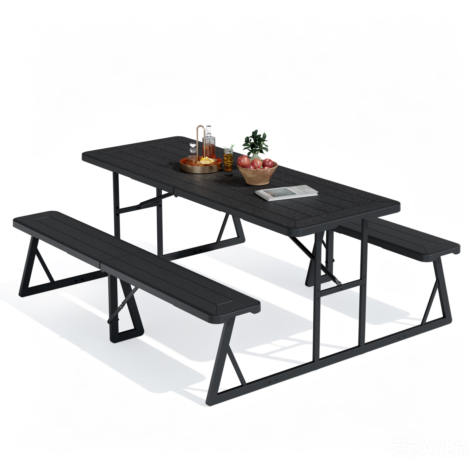 VINGLI - 6FT HDPE Picnic Table with Umbrella Hole All Weather Metal Frame Picnic Table for Dining...