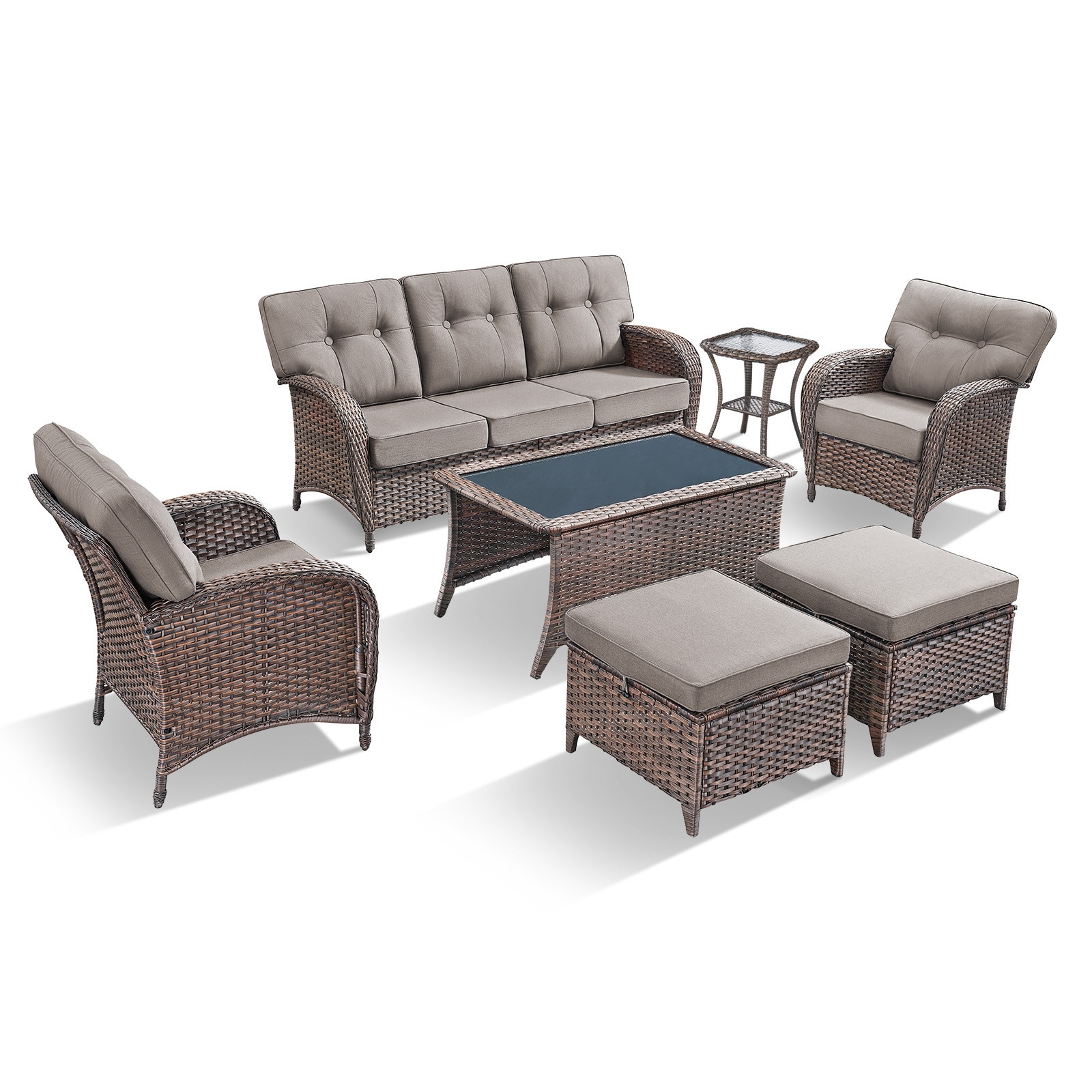 Rilyson FSTB1311281814-3 7 -Piece Wicker Patio Sofa Conversation Set with Gray Cushions