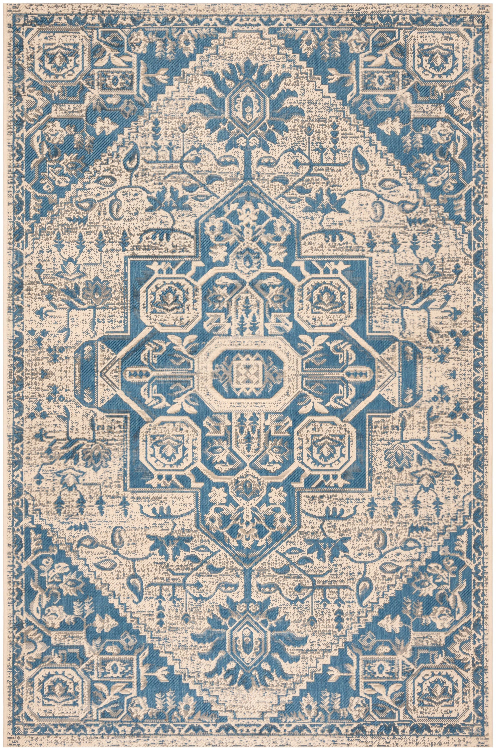 Safavieh LND138M-5 Linden Efmorfia 5 x 8 (ft) Loomed Polypropylene Blue/Creme Rectangular Indoor Floral/Botanical Vintage Area rug