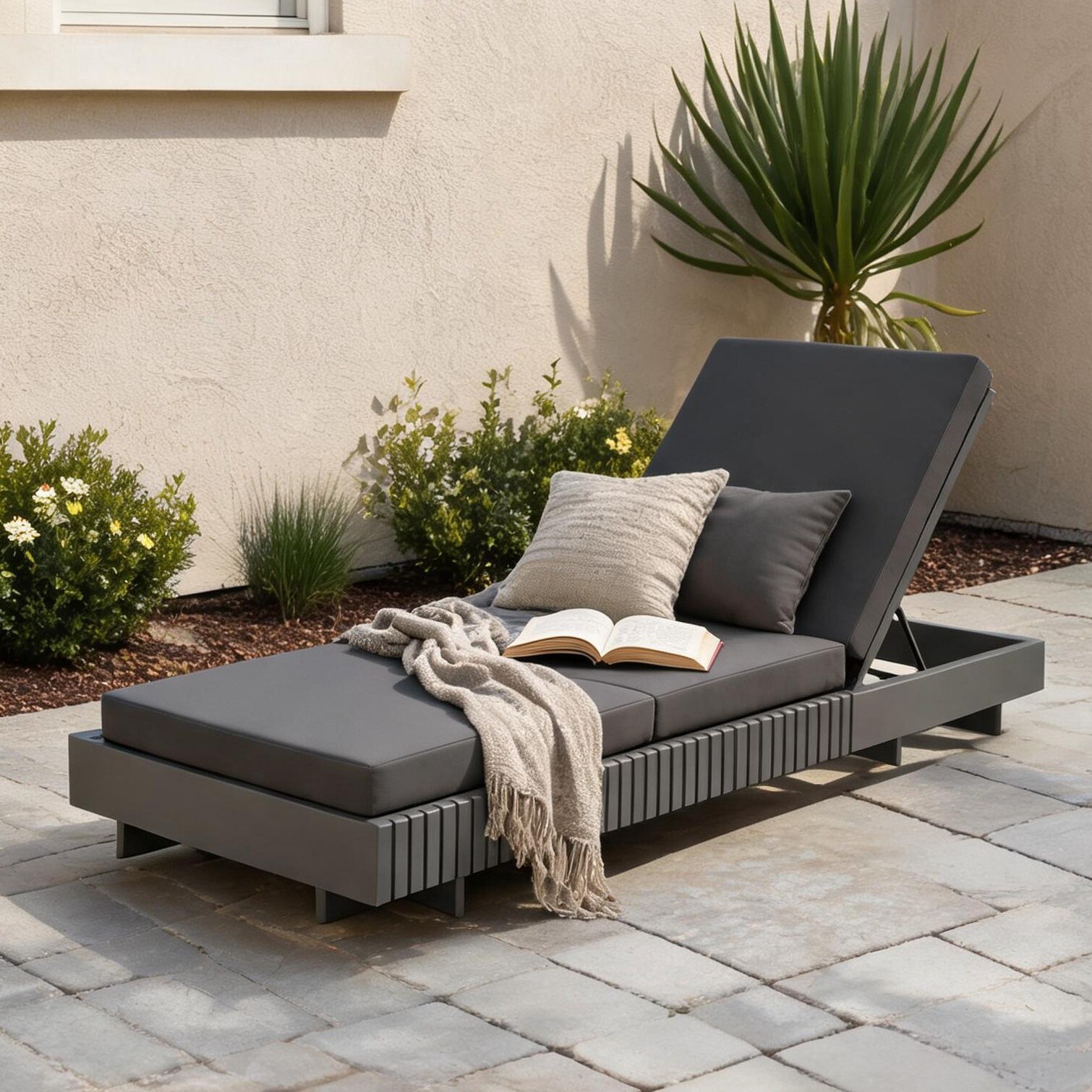 FlowLuxe Patio Seating - 6-Position Reclining Acacia Wood Chaise Lounge ...