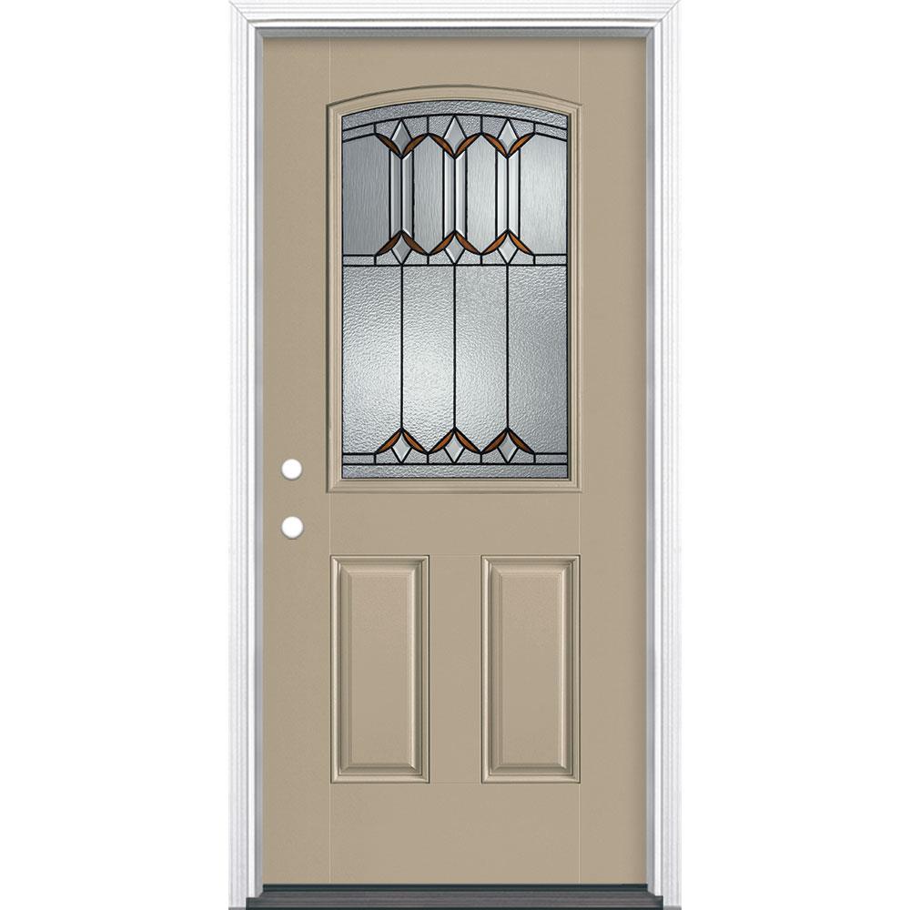 Masonite Park Hill 36 in x 80 in Fiberglass Half Lite Right Hand Inswing Sandy Shore Painted Single Front Door with Brickmould Insulating Core in the Front Doors department at Lowes