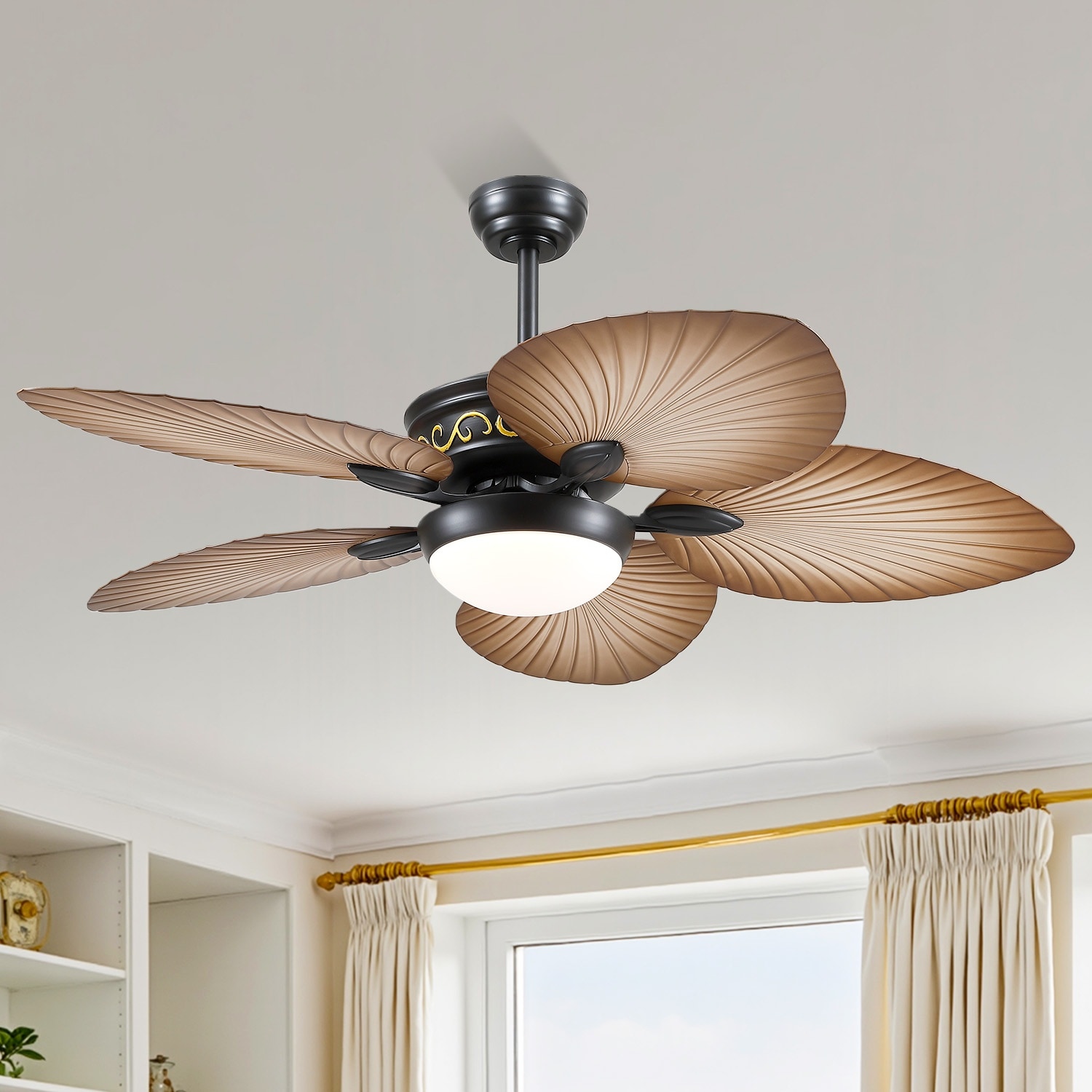 Gleam Flare 52 Inches Plam Leaf Tropical Ceiling Fan with Light and Remote Indoor and Outdoor Ceiling Fan Waterproof Wet Rated