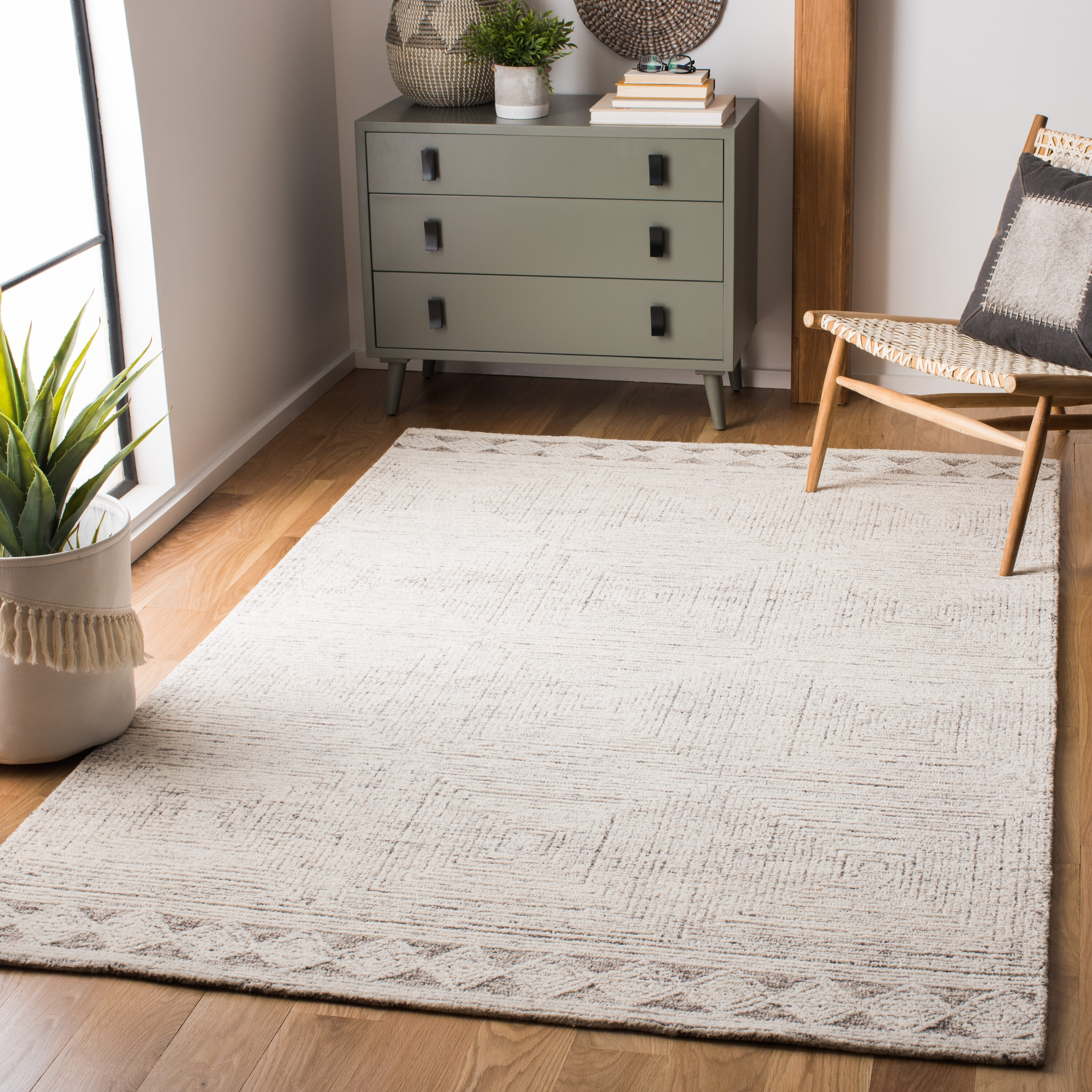 Abstract 349F Ivory Grey 4in x 6in Rug