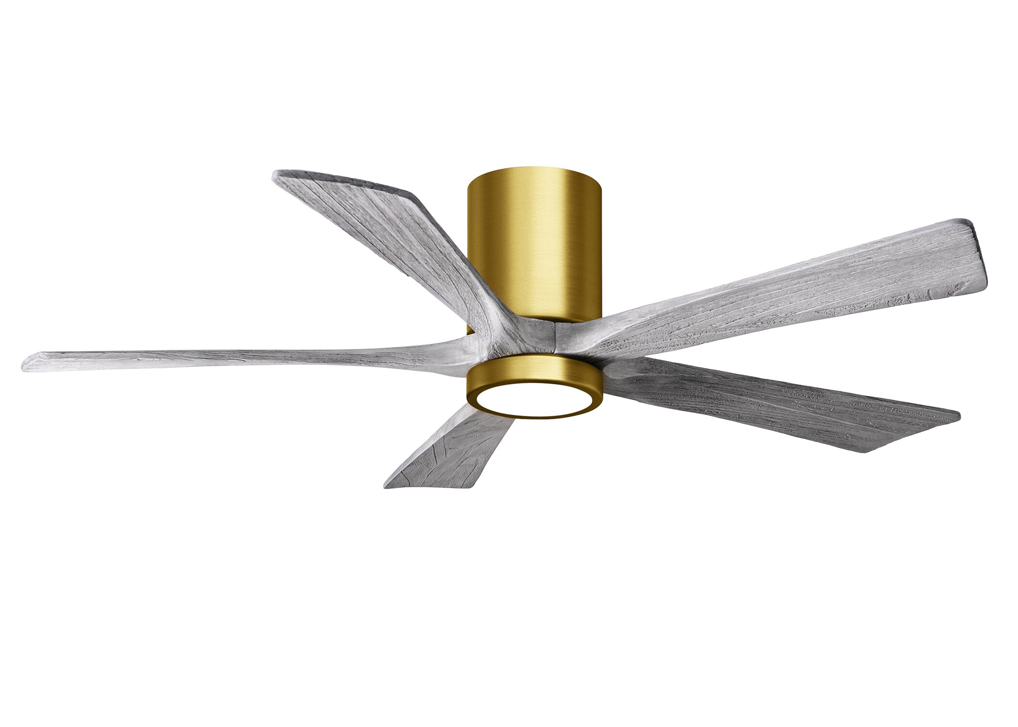 Matthews Fan Company IR5HLK-BRBR-BW-52 Irene-5HLK 52-in Color-Changing Integrated LED Outdoor Flush Mount Brushed Brass with Barnwood Tone Blades Ceiling Fan With Light - Remote Included ( 5 -Blade )