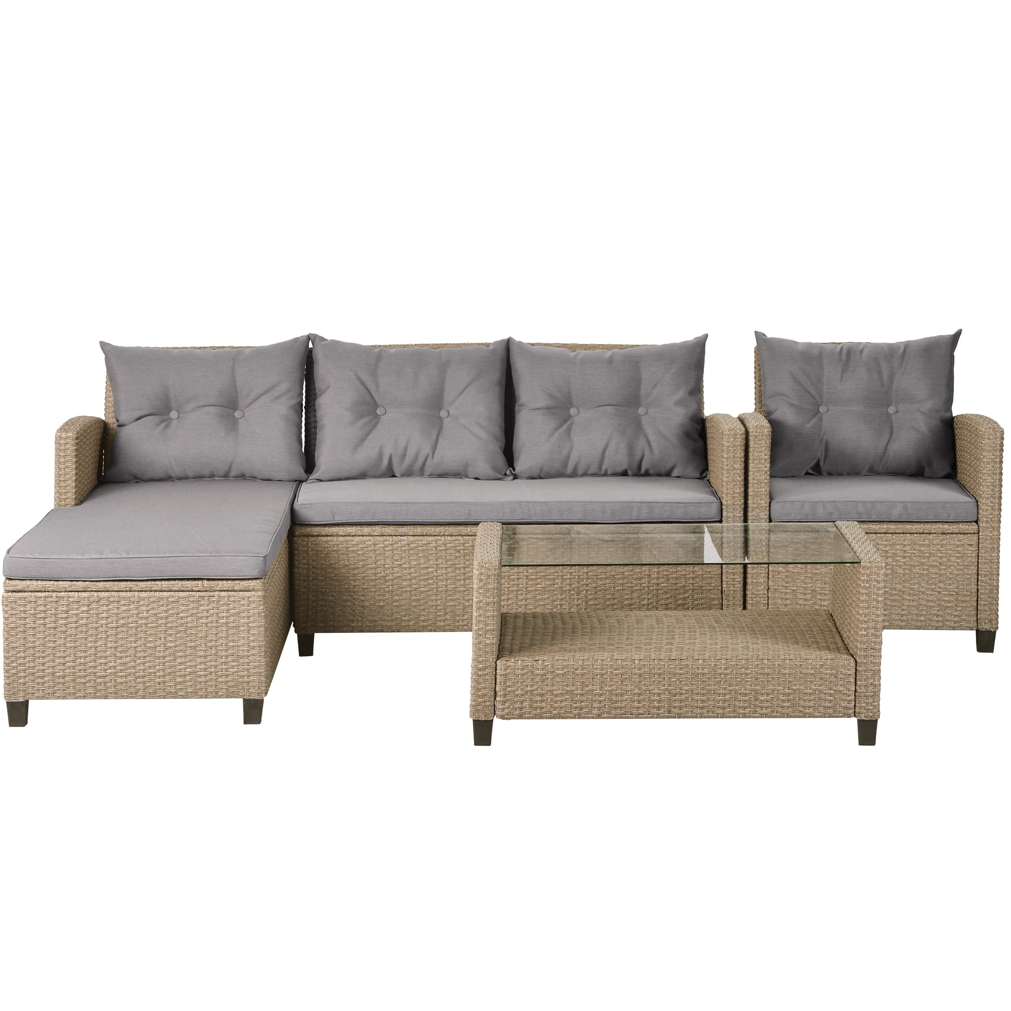 Direct Wicker DWS-112E-BEBR 5 -Piece Wicker 4 Patio Sofa Conversation Set with Gray Cushions