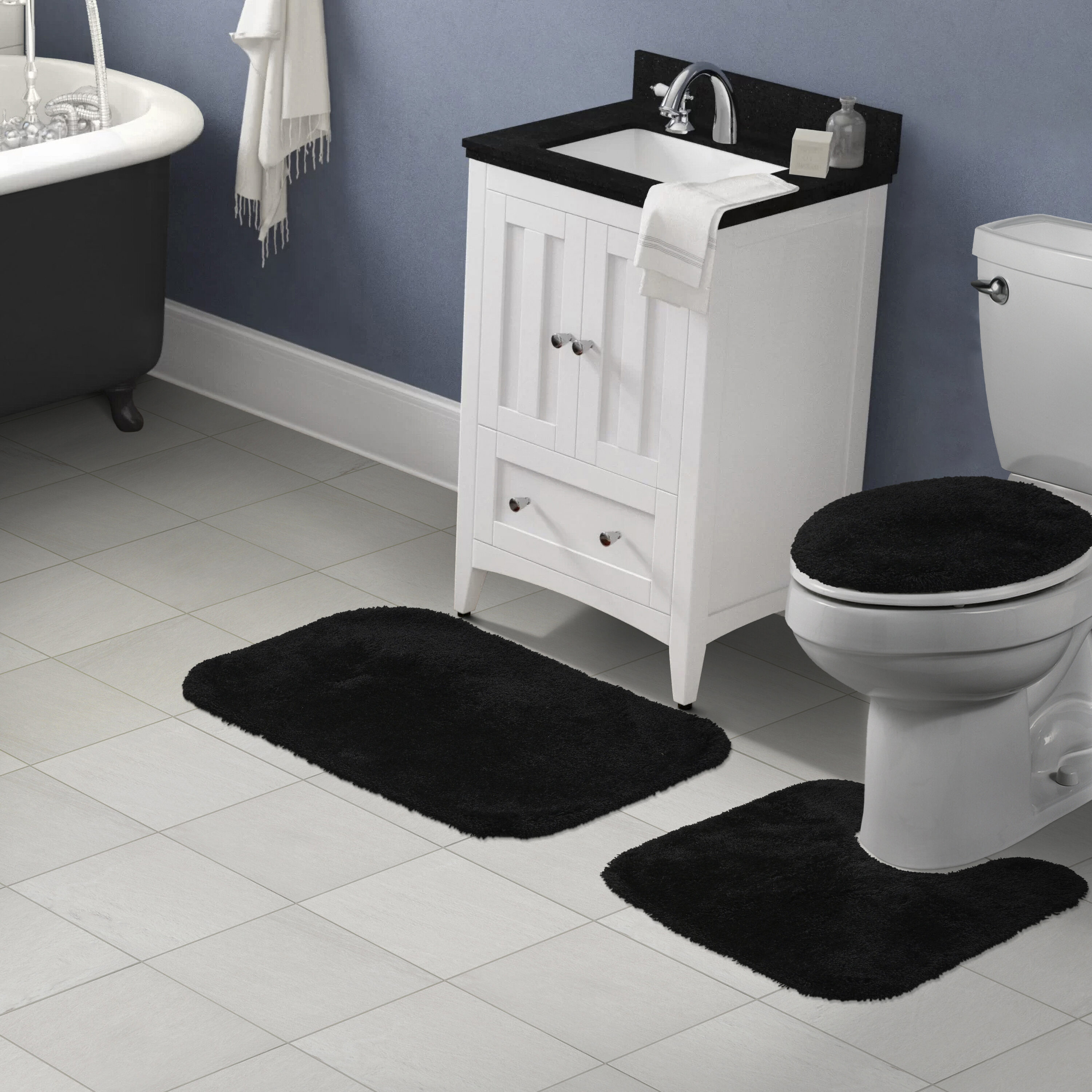 Garland Rug BA130W3P02J9 Finest Luxury 34-in x 21-in Black Nylon Bath mat set