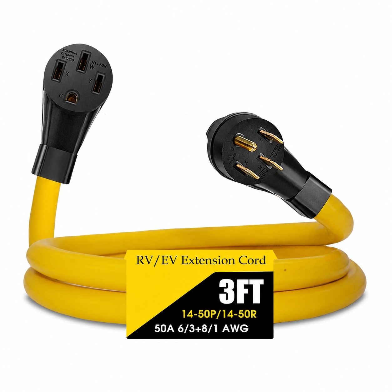 Anqtovp - 50 Amp RV EV Extension Cord 3 FT NEMA 14 50P to 14 50R Heavy Duty STW ETL Listed for R...