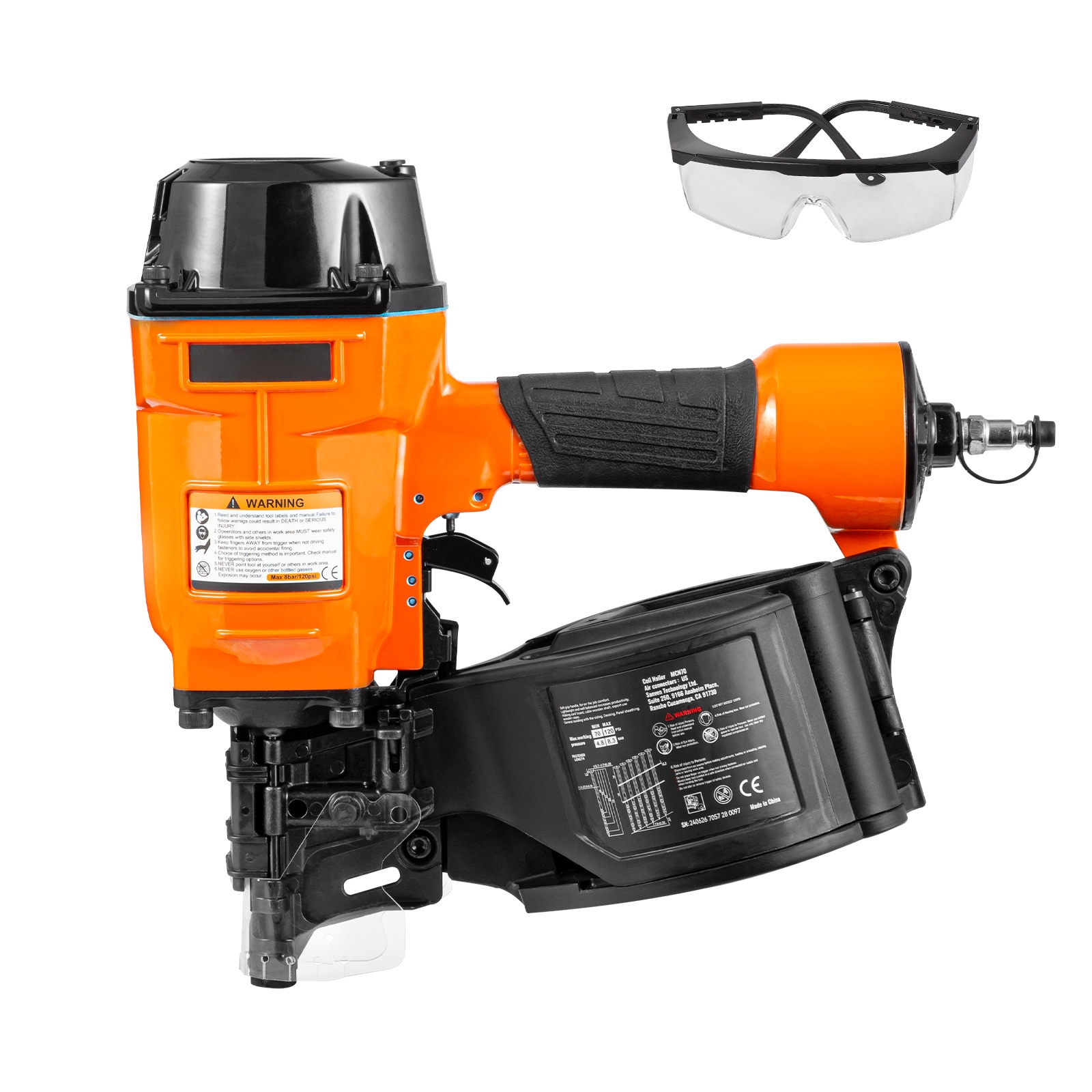 VEVOR SCQDJPDQ70MS03989V0 Coil Siding Nailer MCN70  1-3/4in to 2-3/4in 15 Degree Pneumatic Siding Nail Gun  70-120PSI Air Coil Nailer for Pallet  Crating  Framing  Siding and Fencing