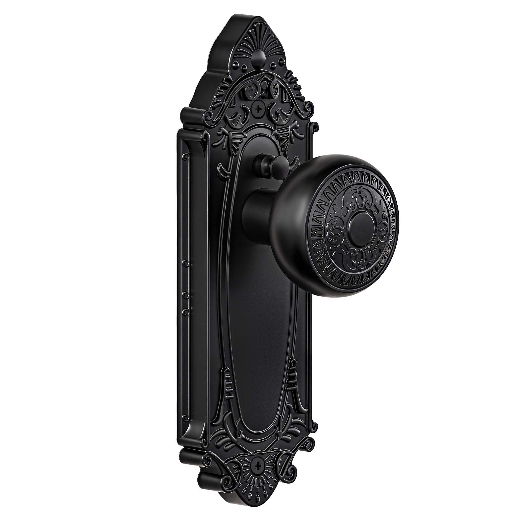 Senyhardware Victorian Matte Black Interior Privacy Bed/Bath Door Knob with Mental Knob and Sunflower Antique Backplate