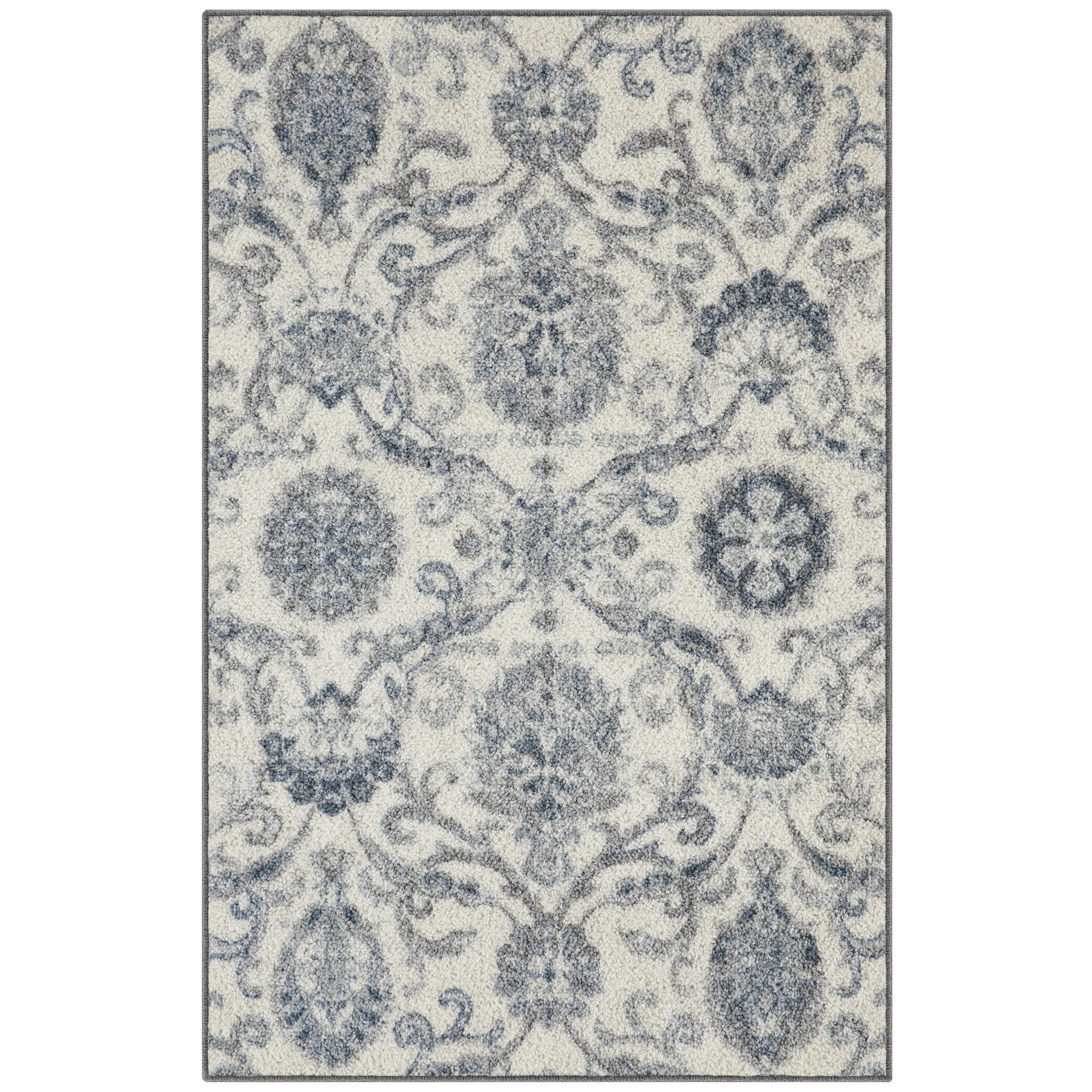 Blue and Gray Tufted Washable Synthetic Area Rug 5' x 7'