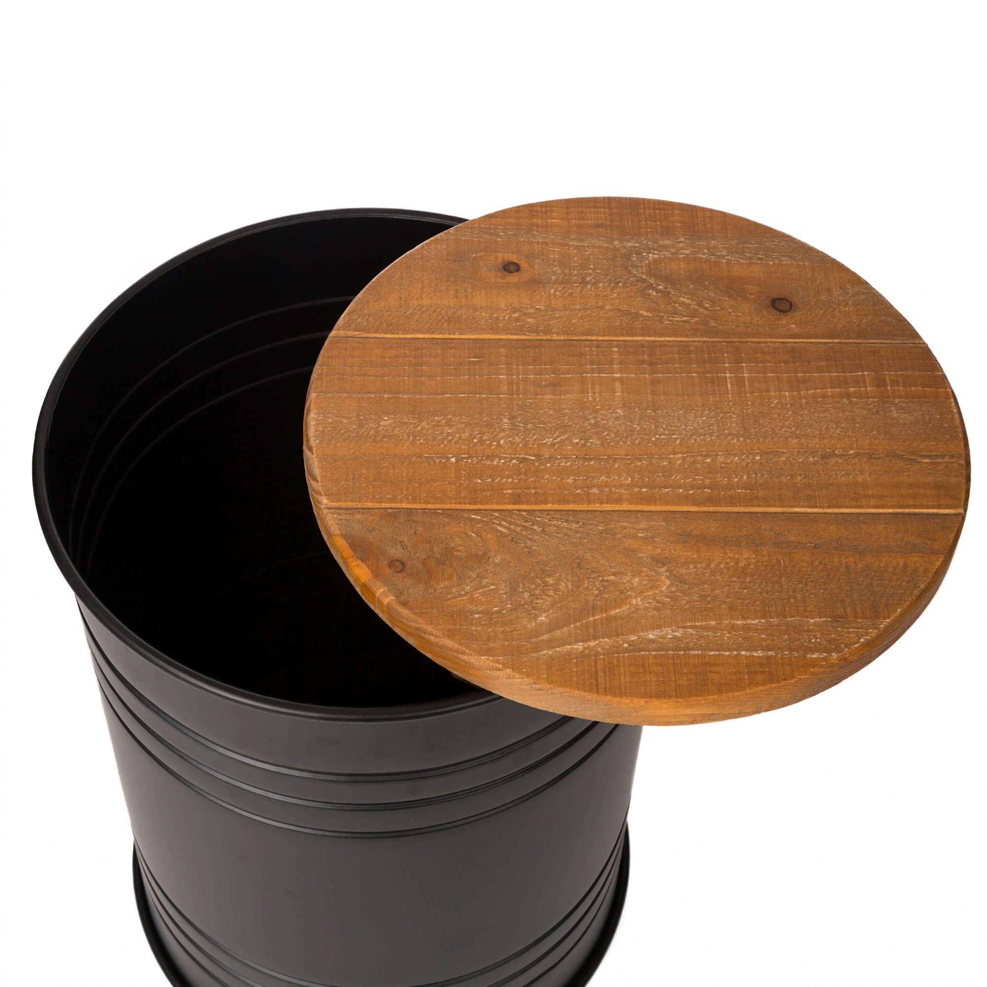 Rustic Farmhouse 19" Black Metal Storage Stool with Honey Wood Lid