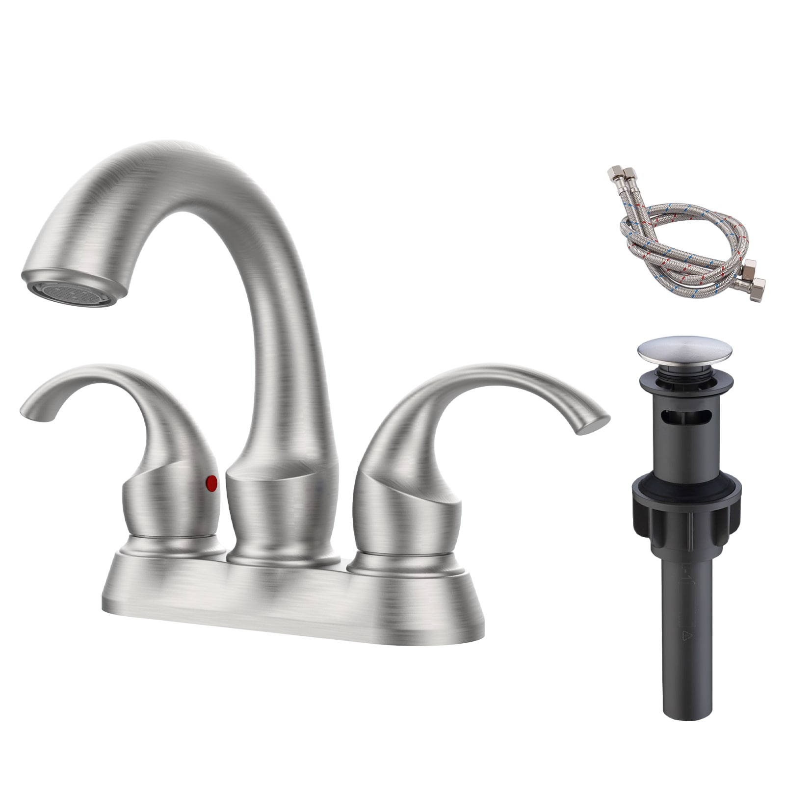 Slickblue - Brushed Nickel Deck Mount 2-Handle Bathroom Sink Faucet 1.5 GPM 4-Inch Centerset Leve...