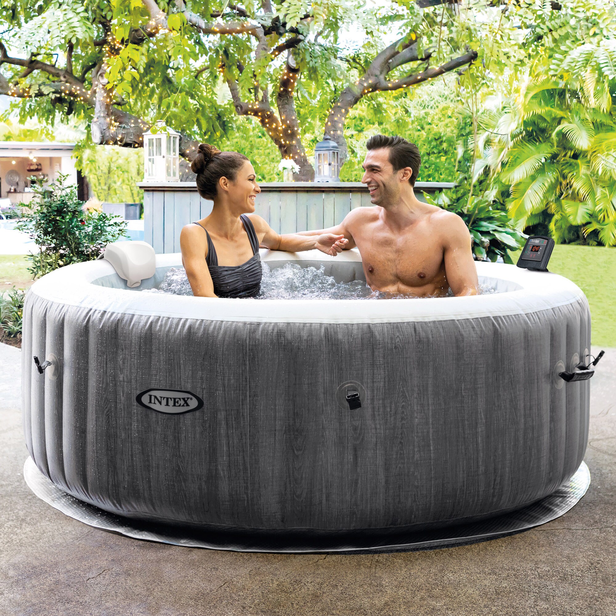 Coleman Saluspa 4 Person Square Portable Inflatable Outdoor Hot Tub Spa &  Intex Purespa Attachable Cup Holder And Refreshment Tray Accessory : Target