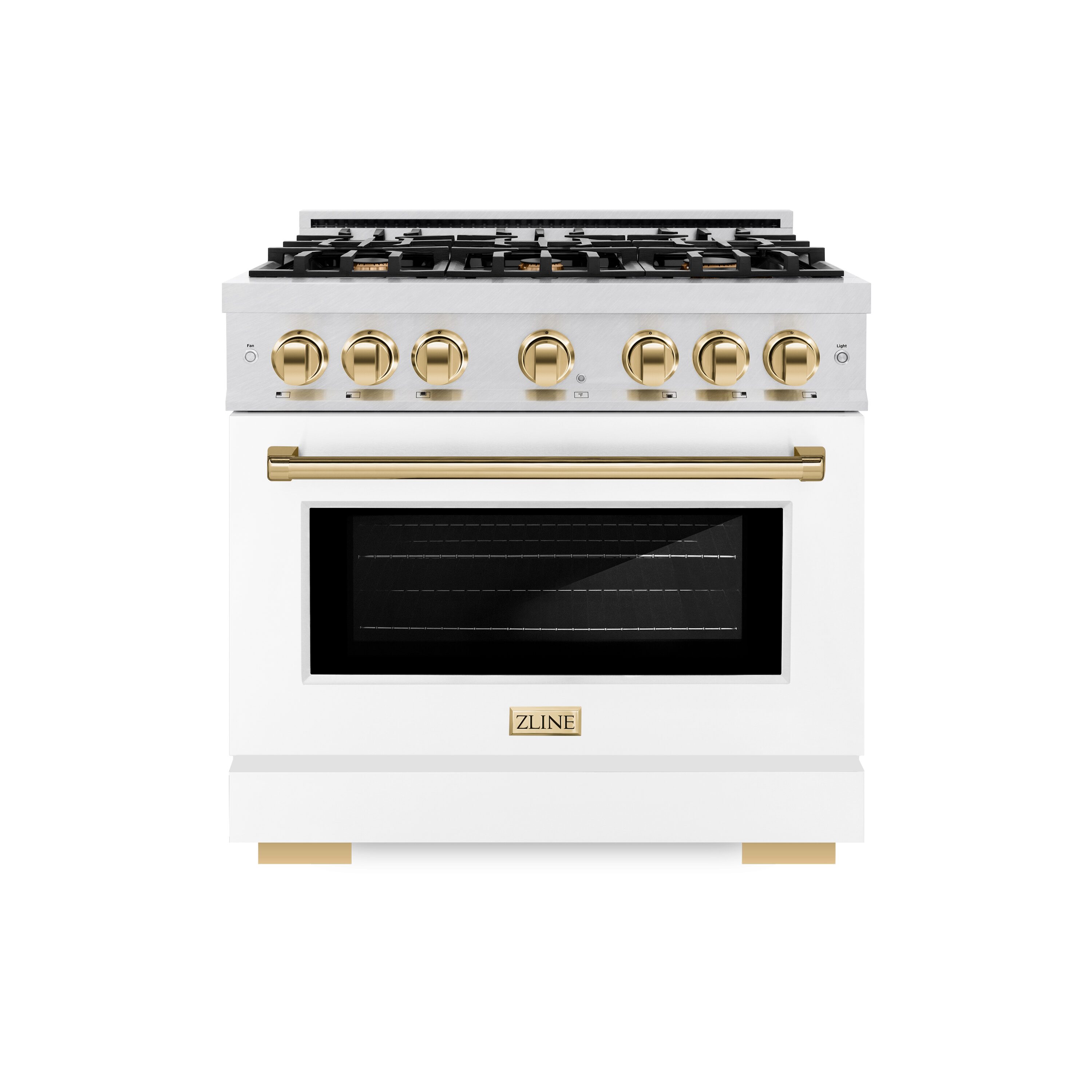 ZLINE KITCHEN & BATH HGRSZ-WM-36-G Select 36-in 6 burners 5.2-cu ft Convection Oven Freestanding Liquid Propane Gas Range ( Satin Stainless Steel, White Matte Door, Polished Gold )